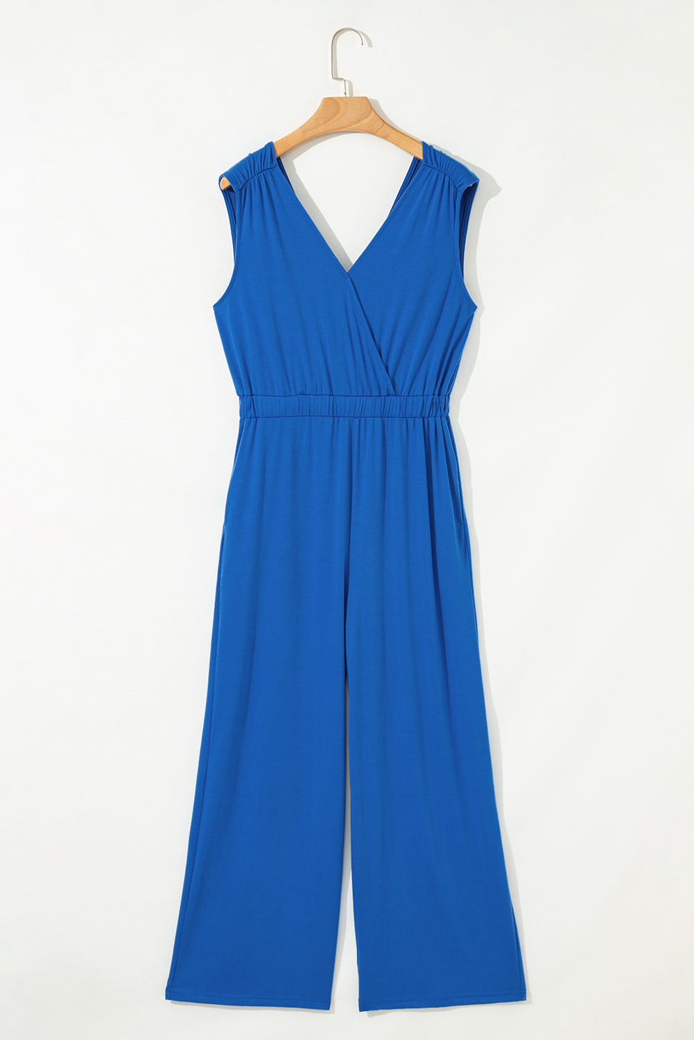 Black Deep V Pleated Crisscross Wide Leg Backless Jumpsuit - loveforevers