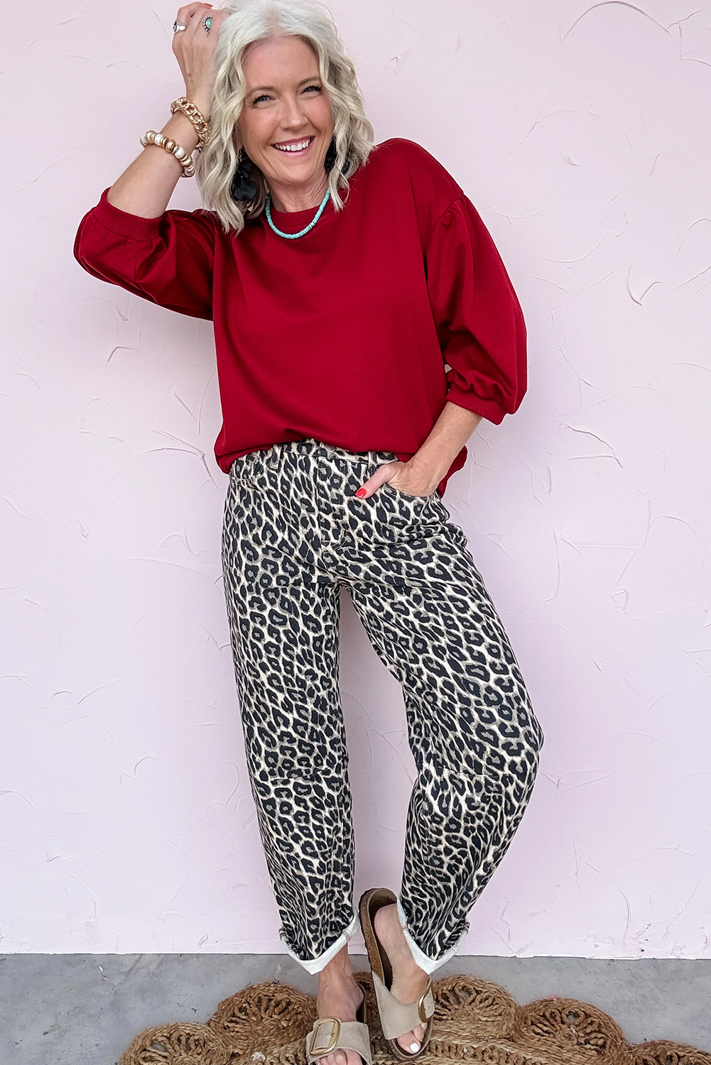 Black Leopard Print Barrel Jeans - loveforevers