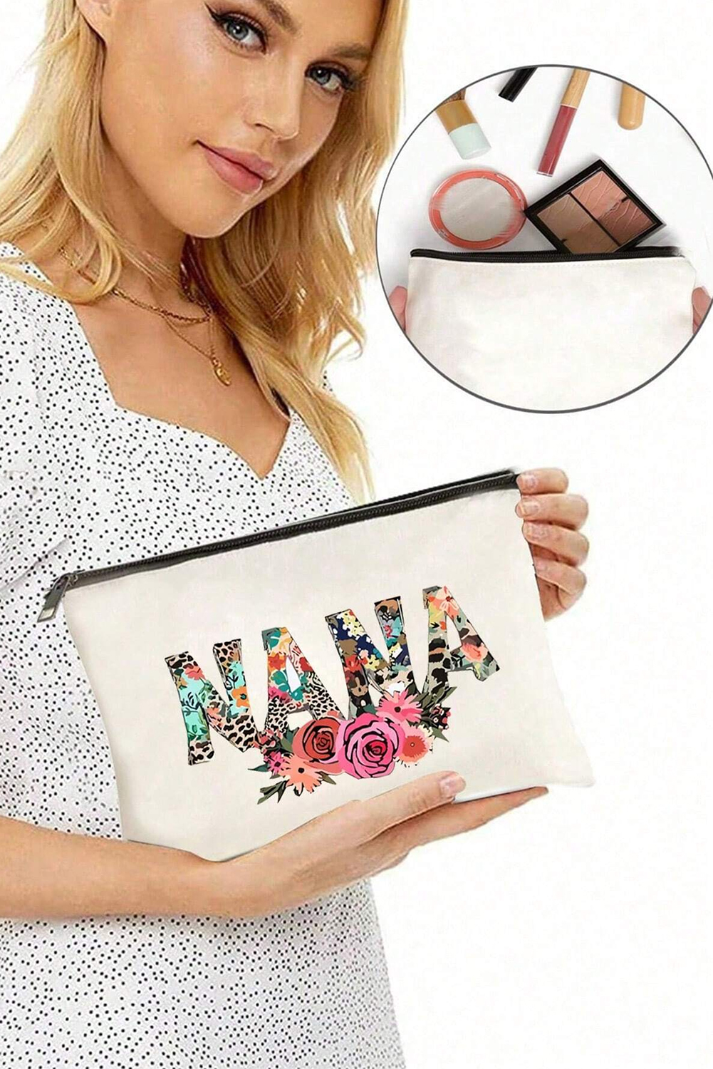 White TEACHER Graphic Print Zipper Cosmetic Bag - loveforevers