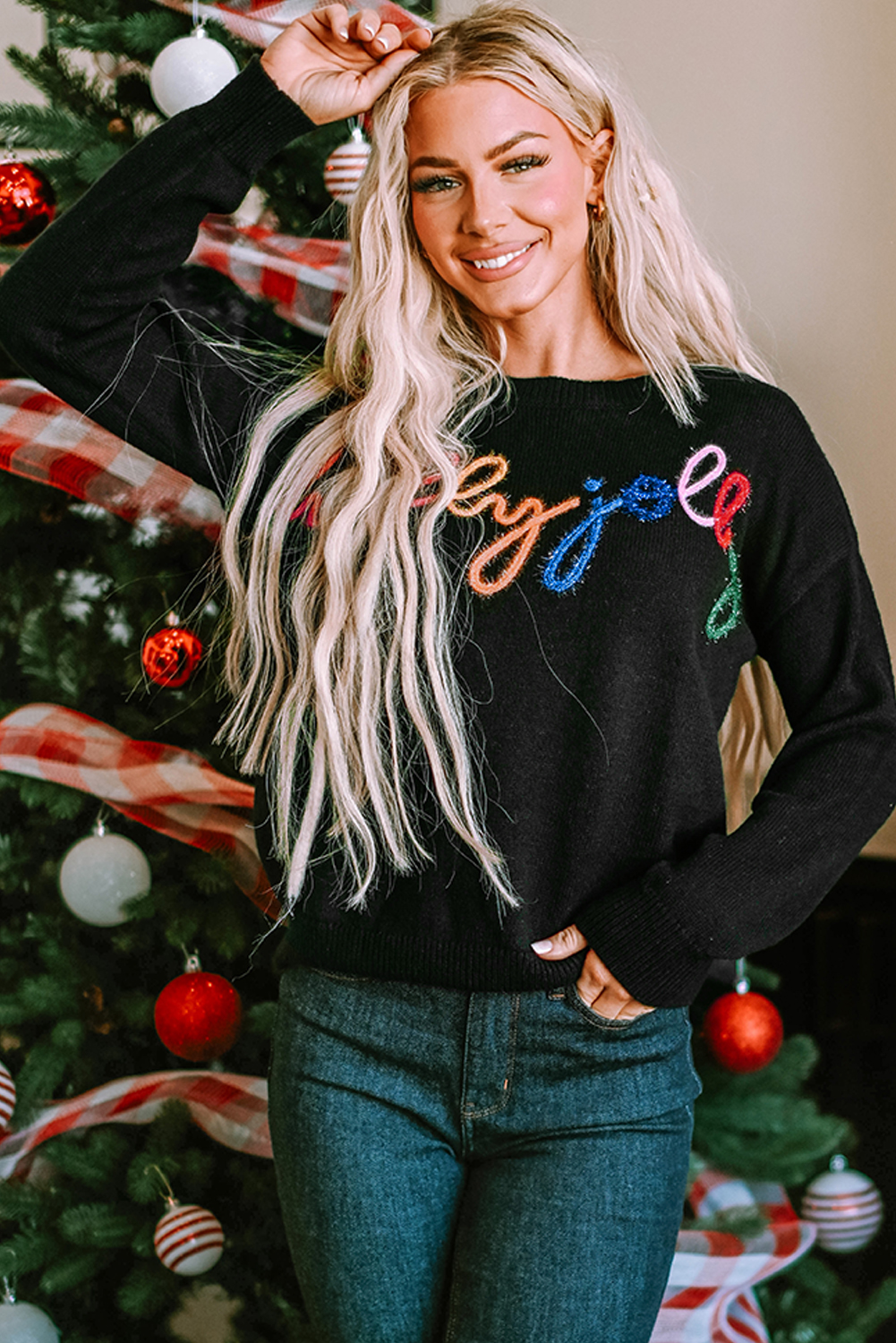 White Merry & Bright Round Neck Casual Sweater - loveforevers