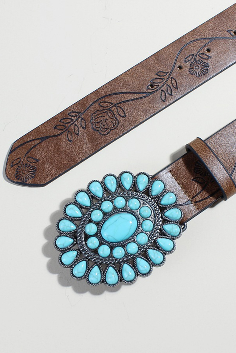 Chestnut Turquoise Gem Stone Western Fashion Faux Leather Belt - loveforevers