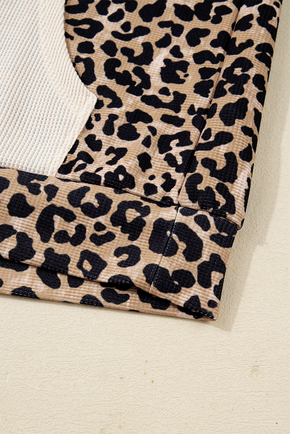 Leopard Print Waffle Contrast Kangaroo Pocket Hooded Sweatshirt - loveforevers