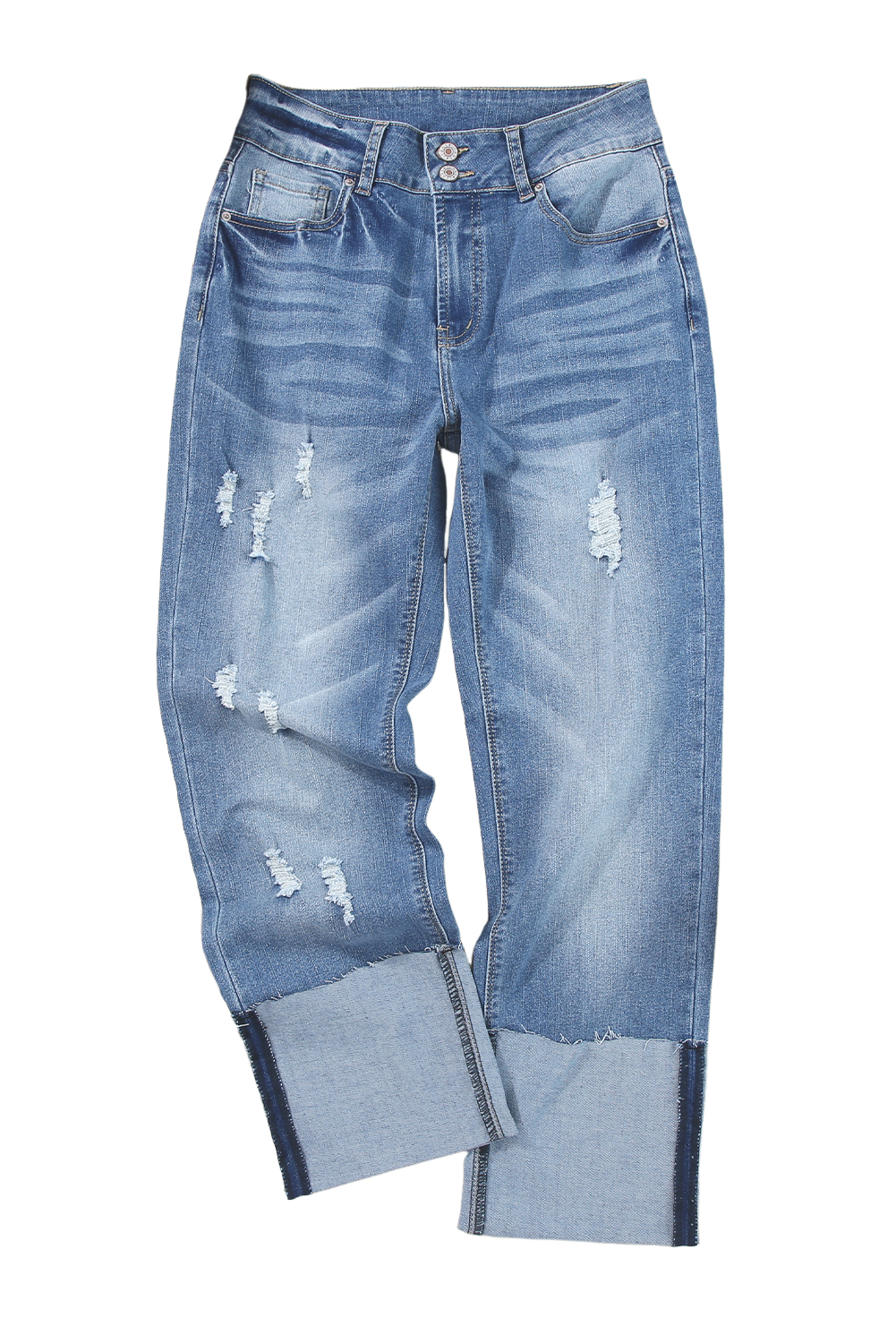 High Waist Distressed Straight Leg Jeans - loveforevers