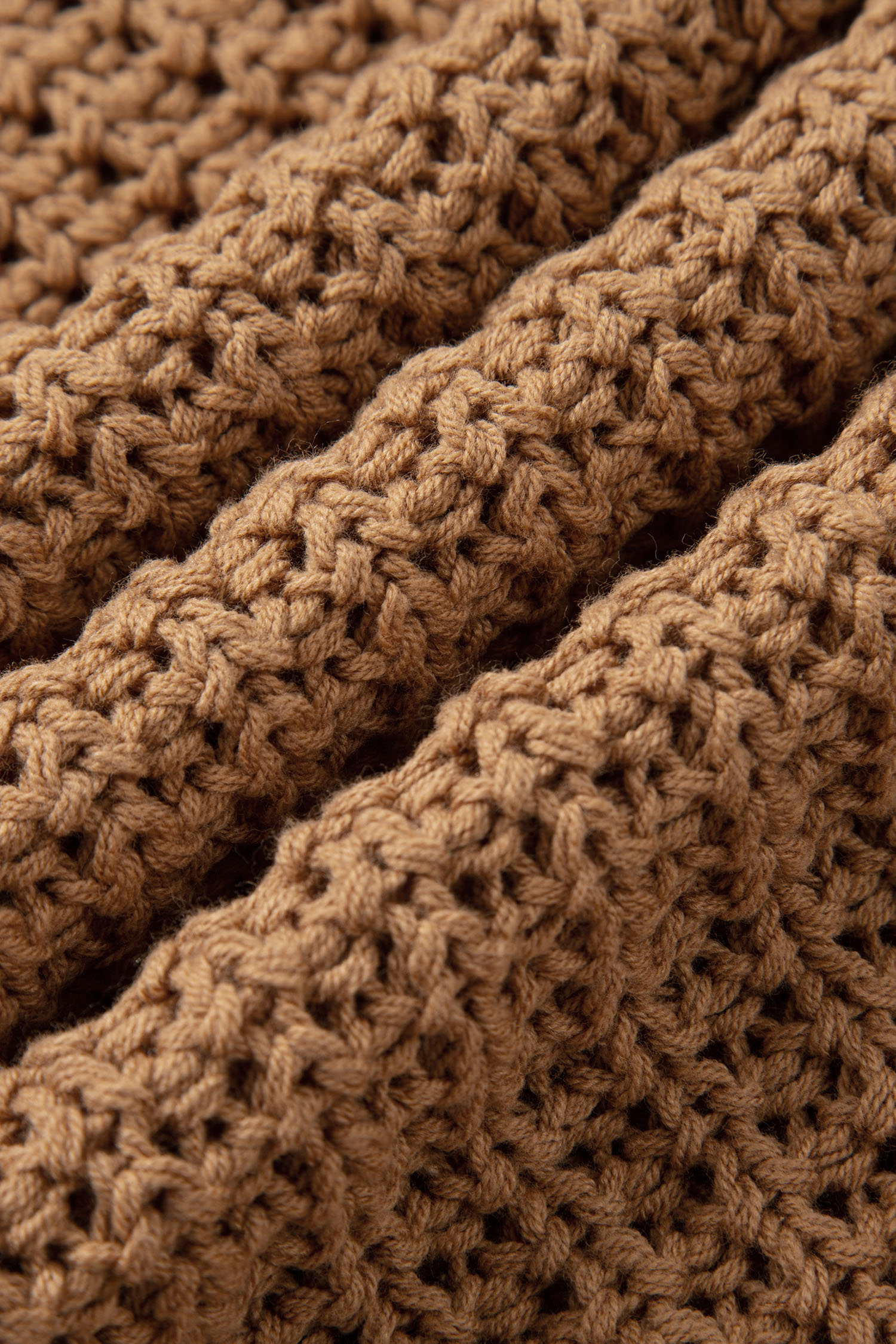 Camel Hollowed Detail Wide Sleeve Loose Pullover Sweater - loveforevers