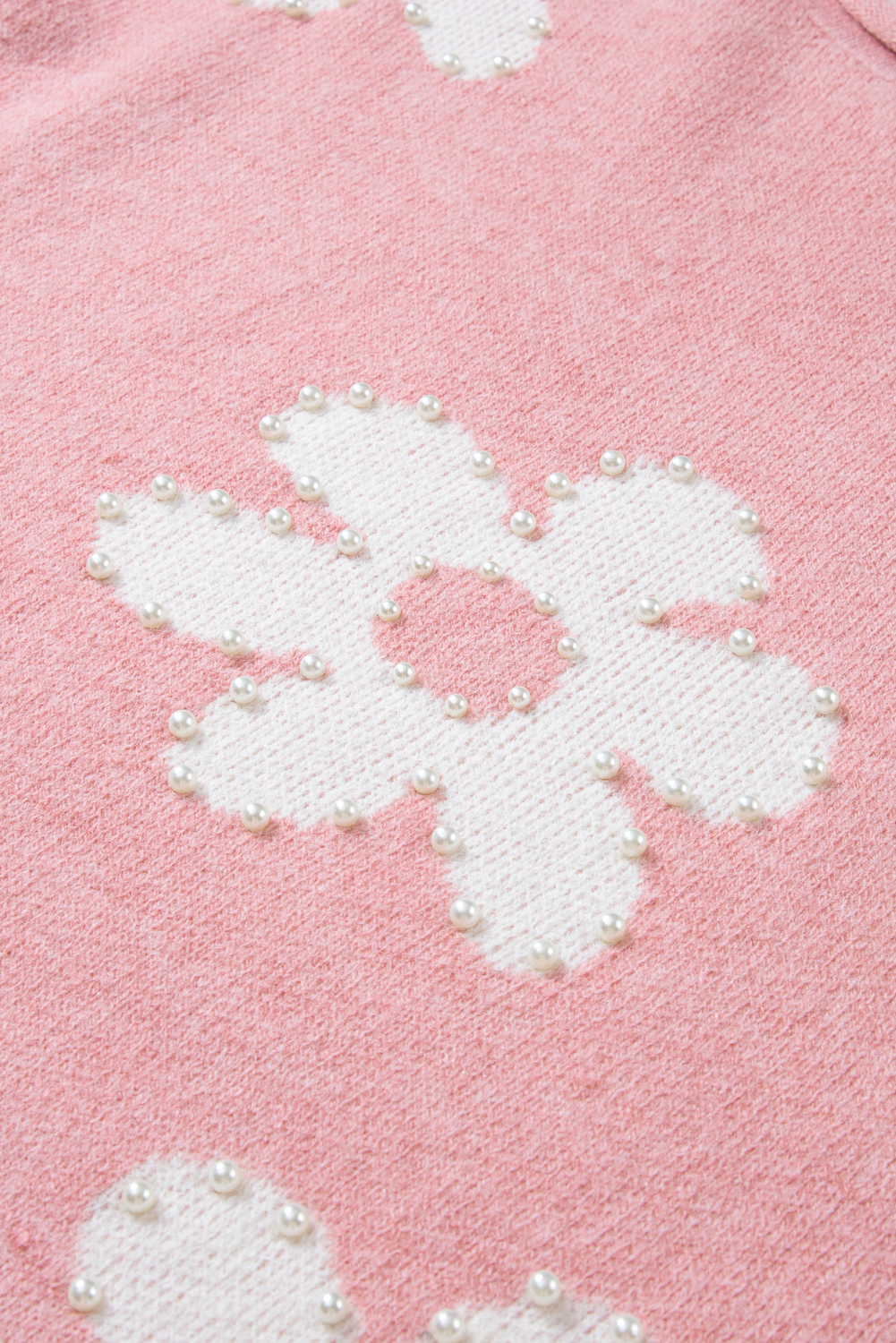 Bonbon Pearl Beaded Heart Drop Shoulder Sweater - loveforevers