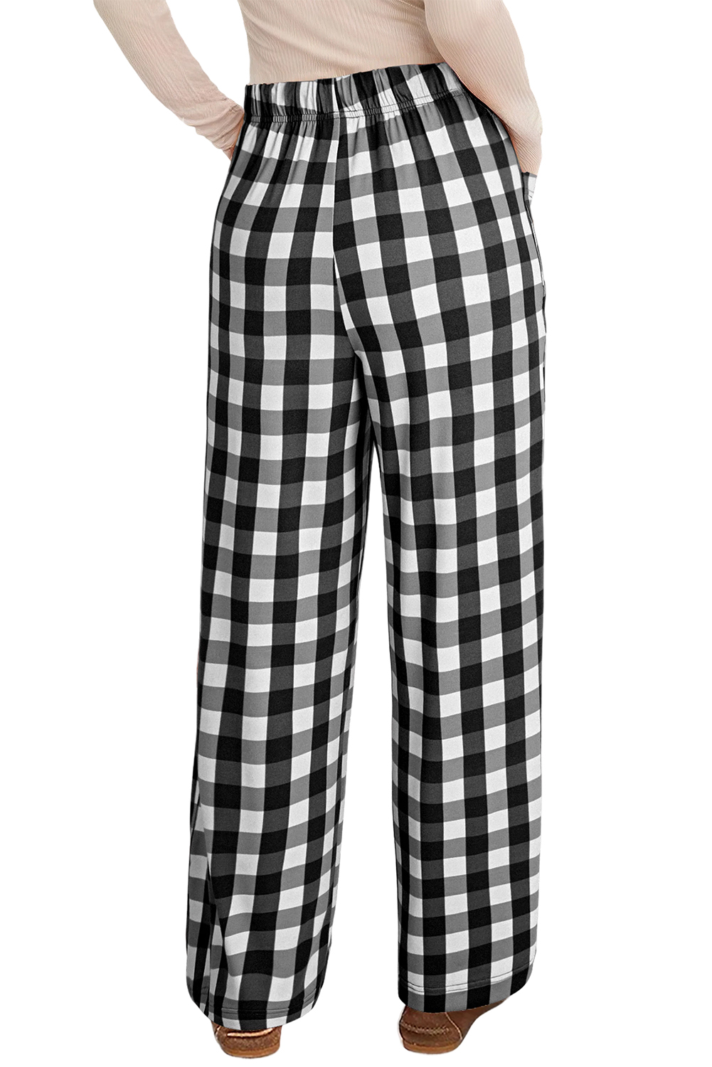 Black Checkered Print Double Pocketed Drawstring Casual Pants - loveforevers