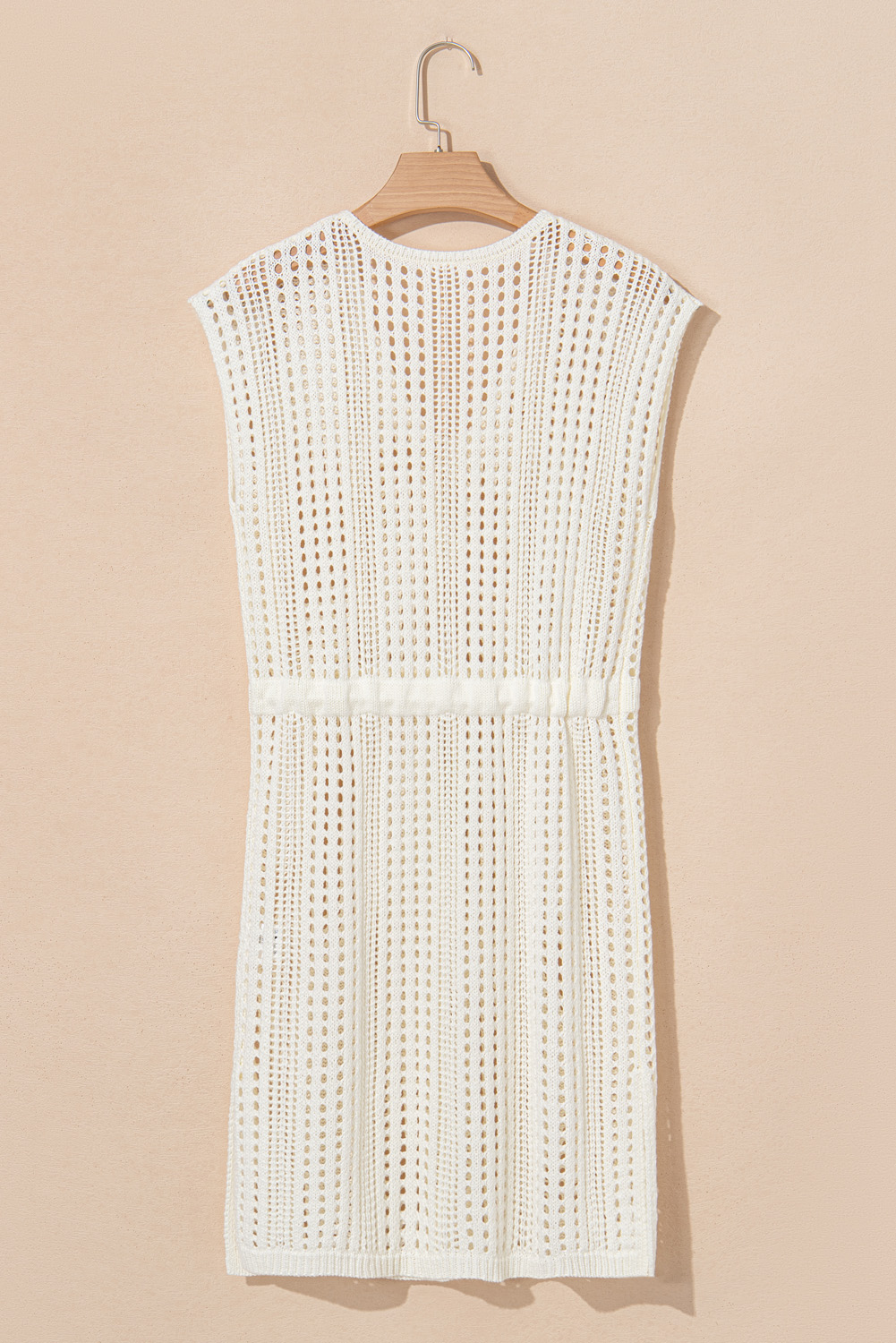 Beige Open Knit Drawstring Waist Beach Dress - loveforevers
