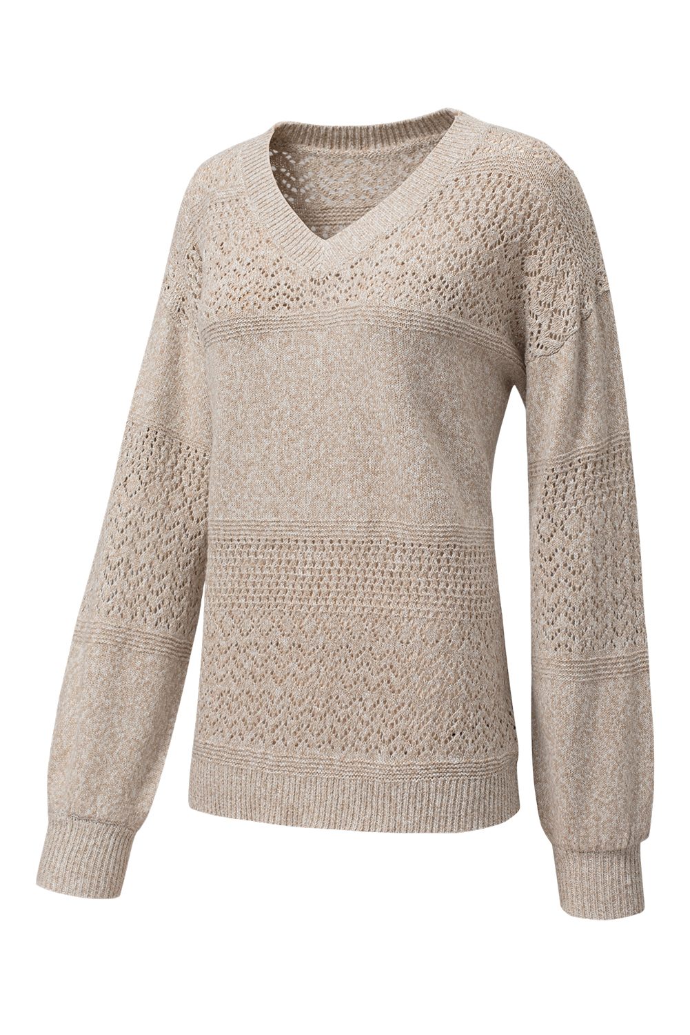 Sky Blue Eyelet Pattern Detail V Neck Drop Shoulder Sweater - loveforevers