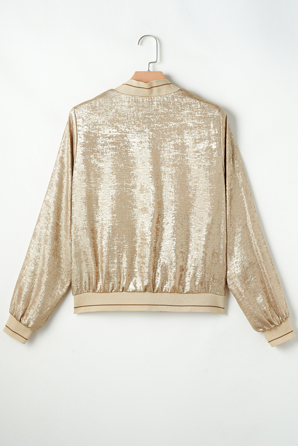 Pale Khaki Metallic Zip up Baseball Jacket - loveforevers