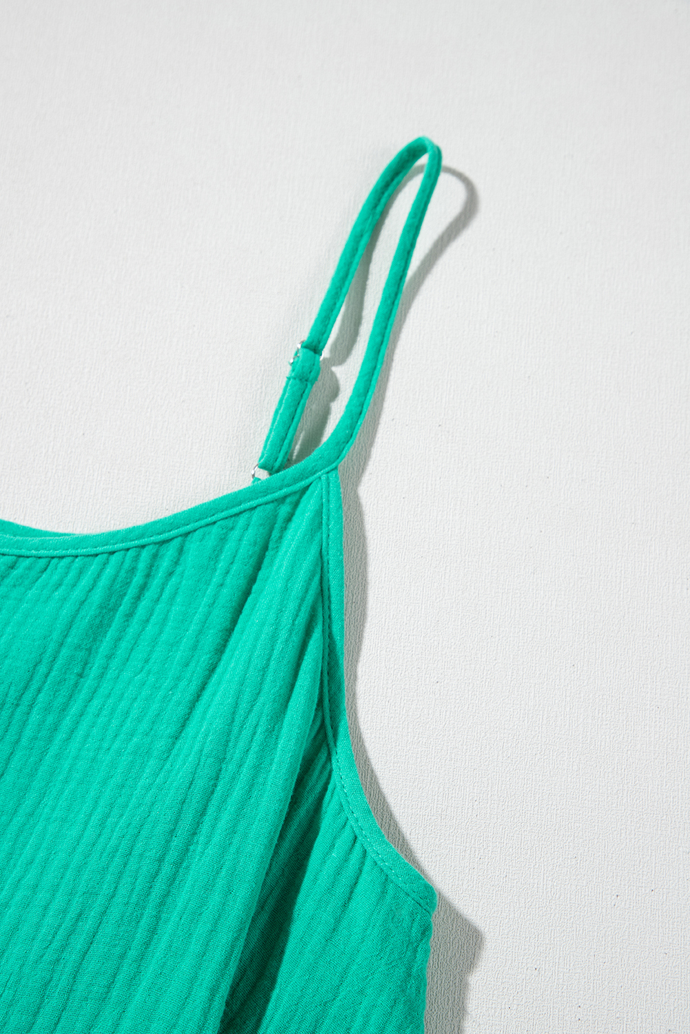Sea Green Textured Buttoned Thin Strap Tiered Loose Fit Mini Dress - loveforevers