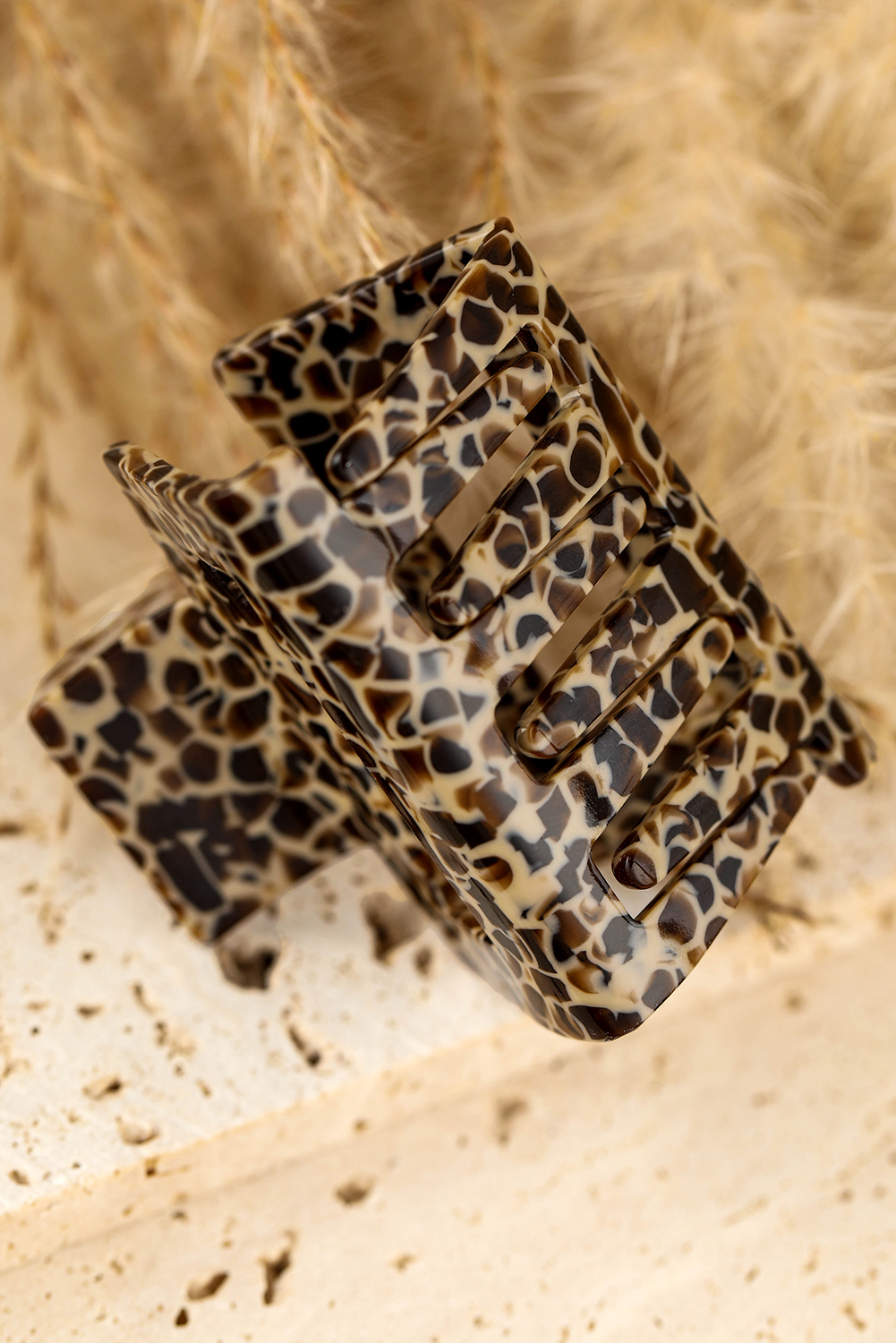 White Leopard Print Cutout Square Claw Clip - loveforevers