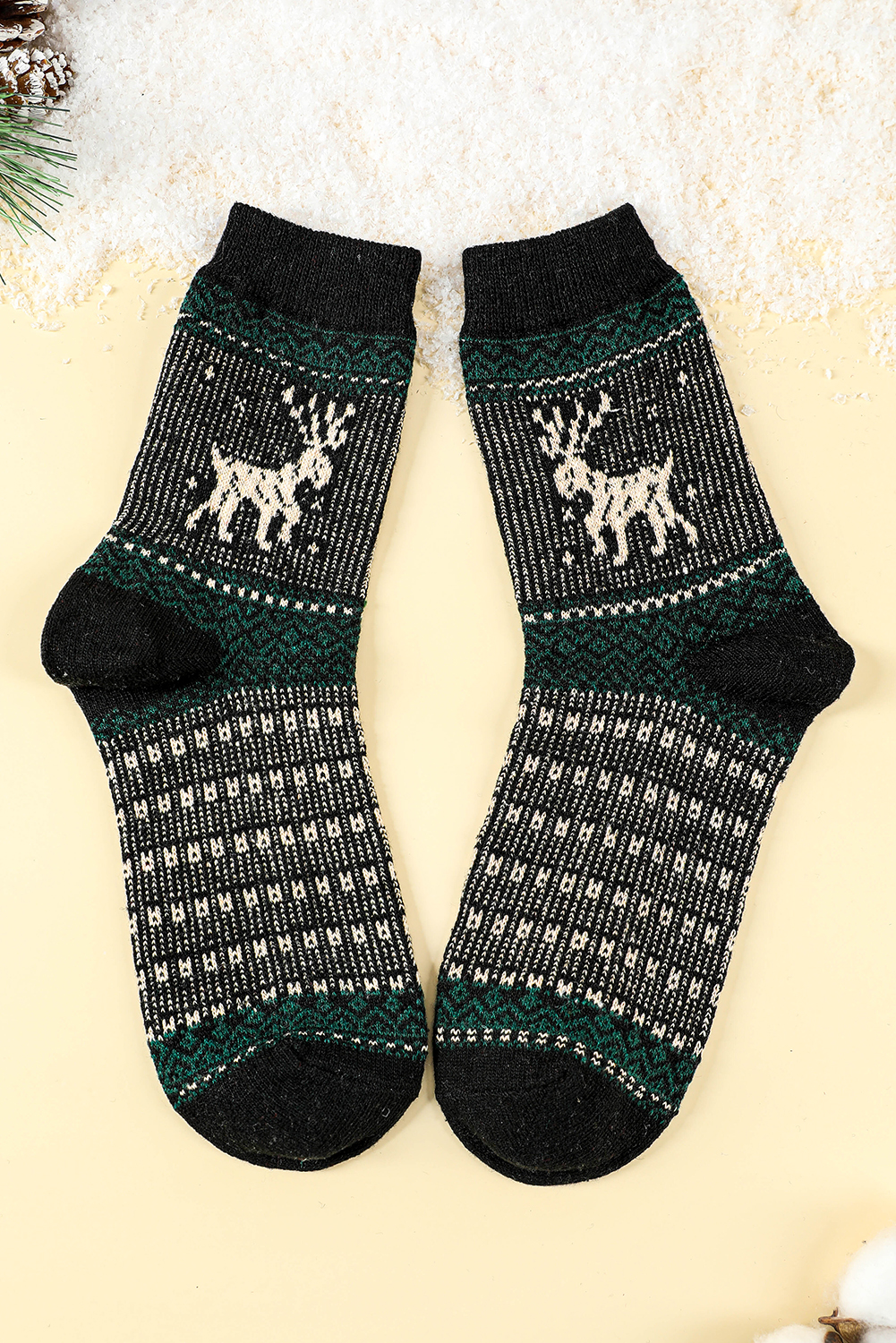 Blackish Green 5 Pairs/Set Christmas Reindeer Soft Crew Socks - loveforevers