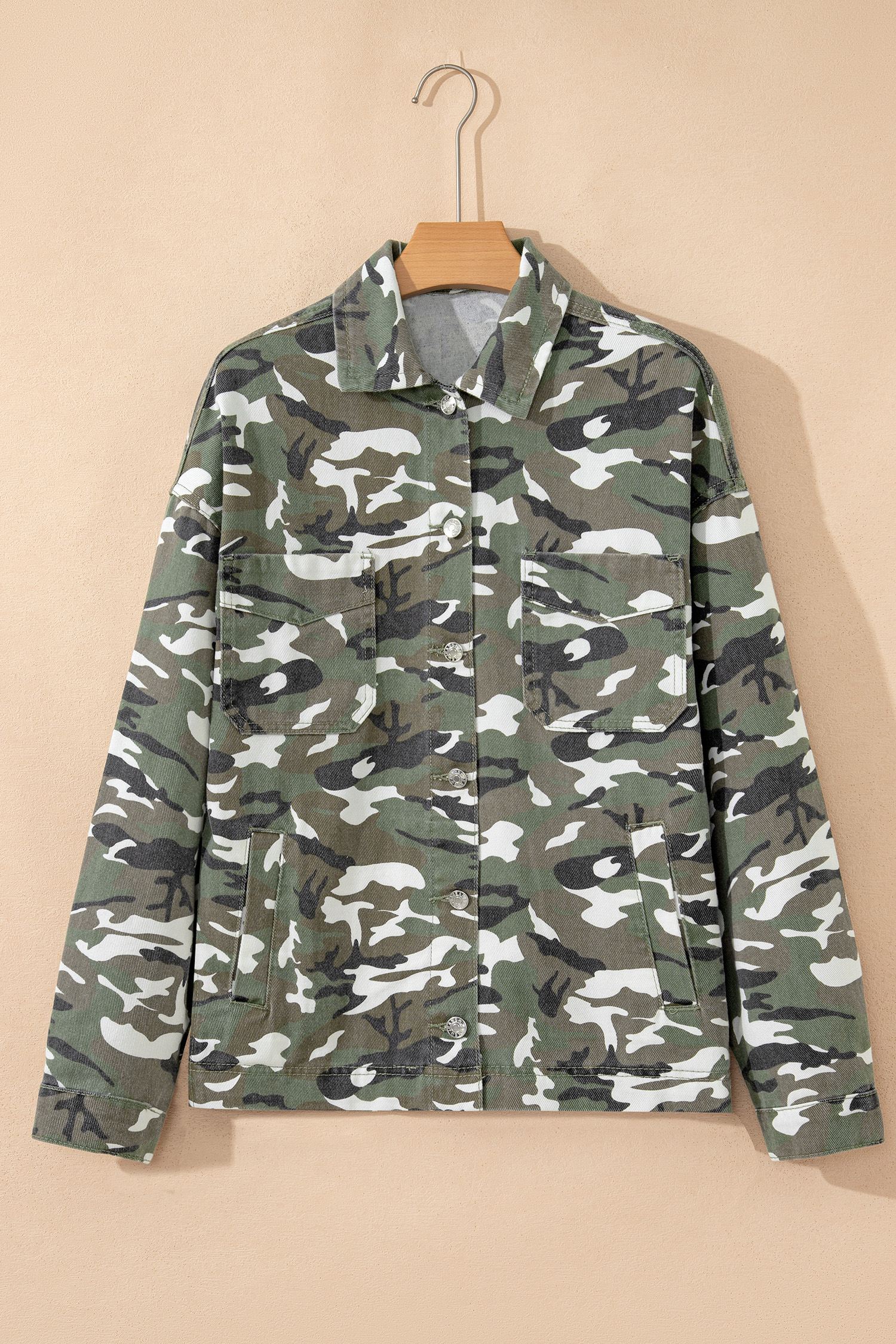 Green Camo Chest Pockets Loose Jean Jacket - loveforevers
