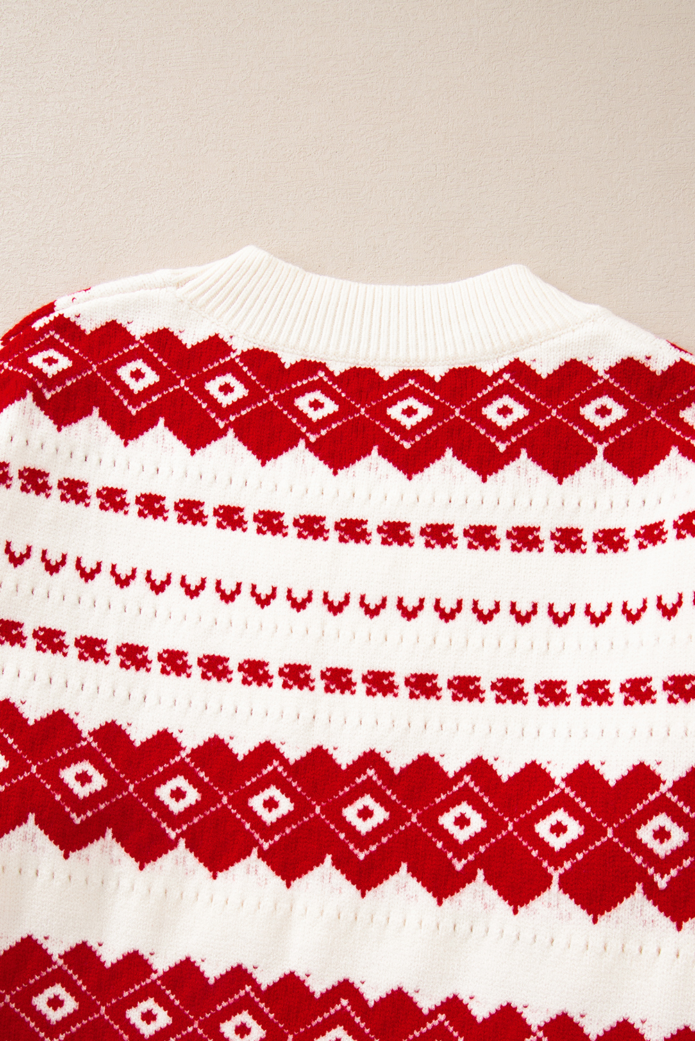 White Western Geometric Patterned Crew Neck Loose Sweater - loveforevers