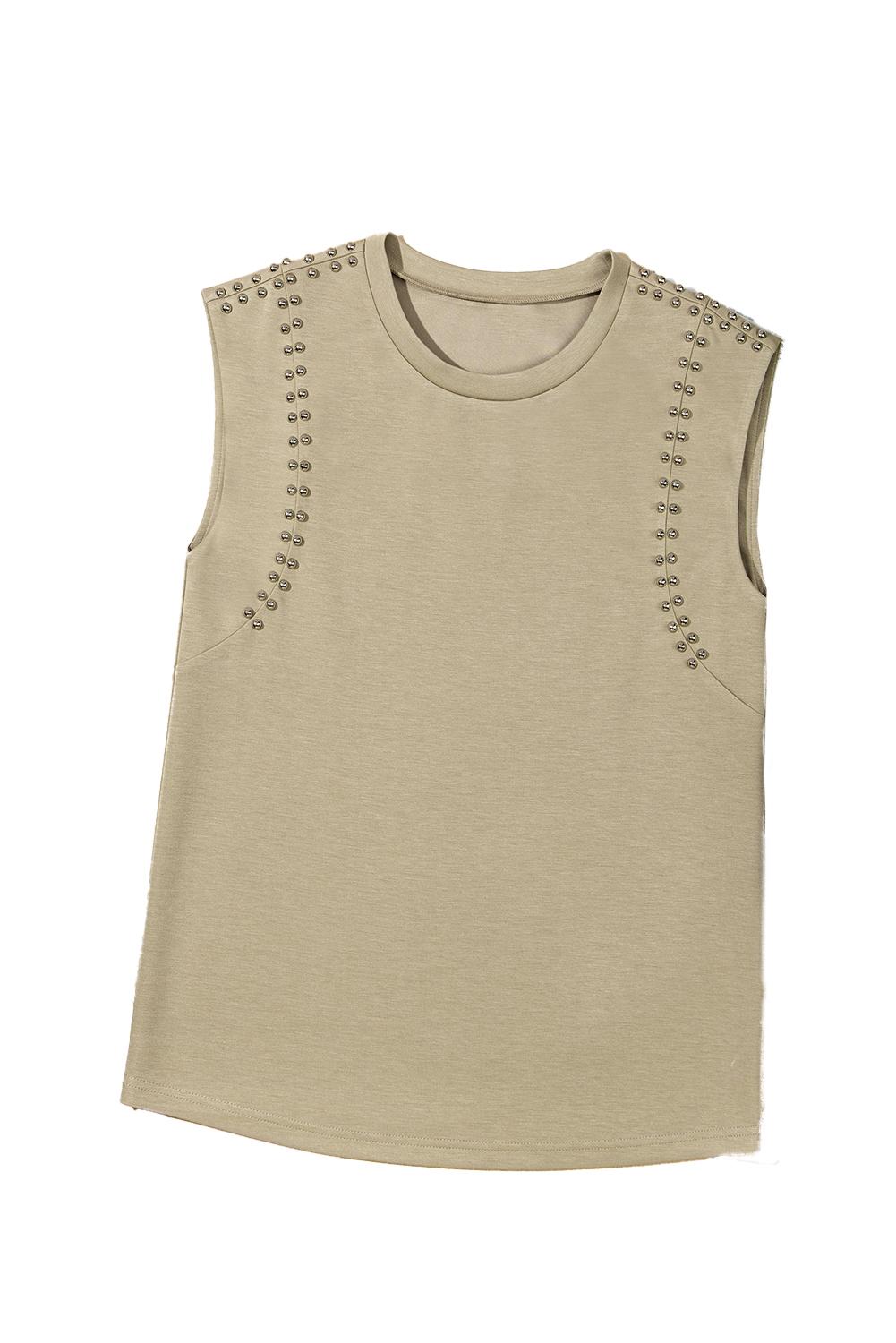 Sage Green Studded Cap Sleeve Round Neck T Shirt - loveforevers
