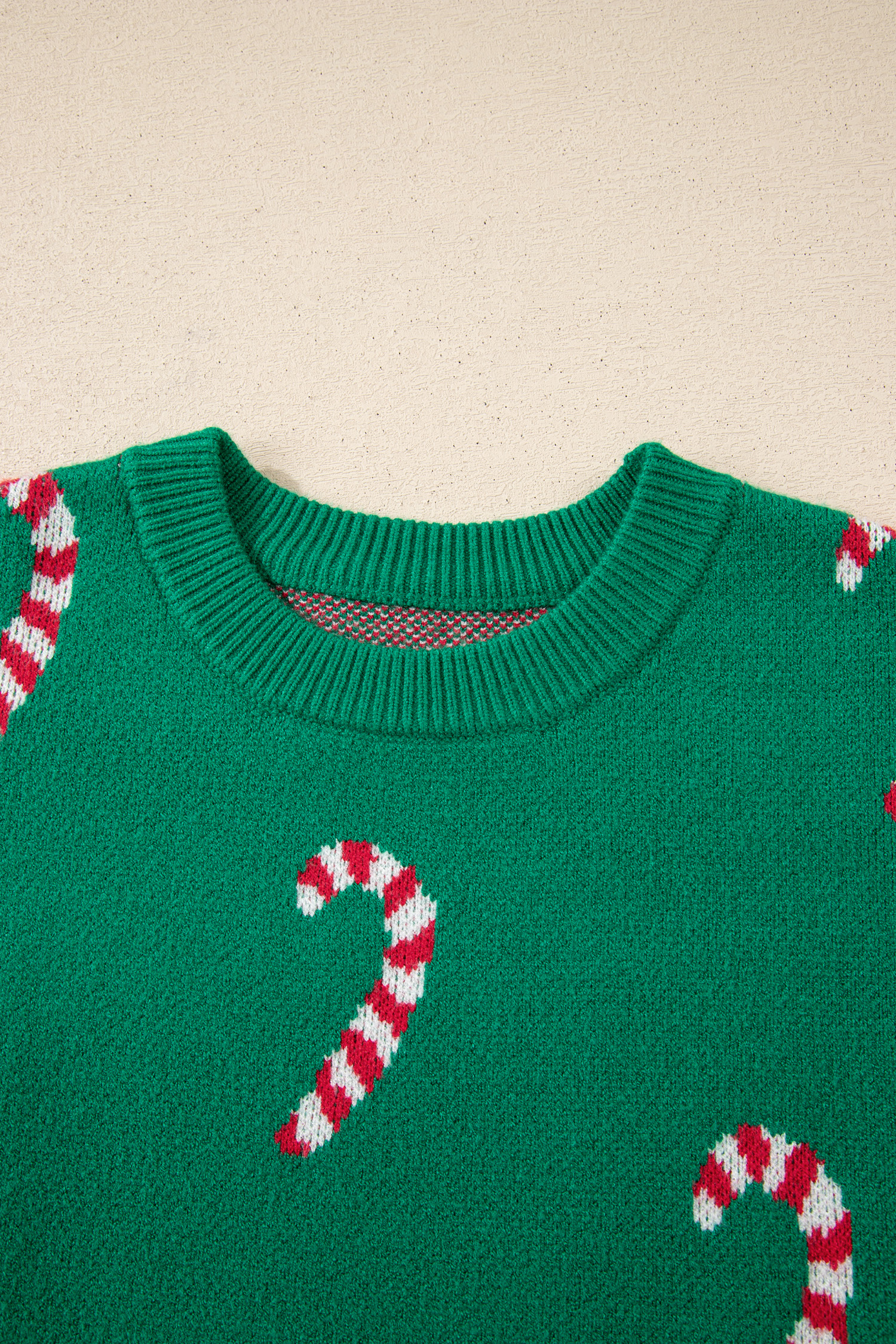 Dark Green Christmas Candy Cane Holiday Drop Shoulder Sweater - loveforevers