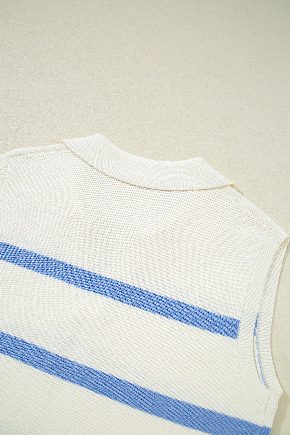 Sky Blue Stripe Split V Neck Collared Ribbed Sweater Vest - loveforevers