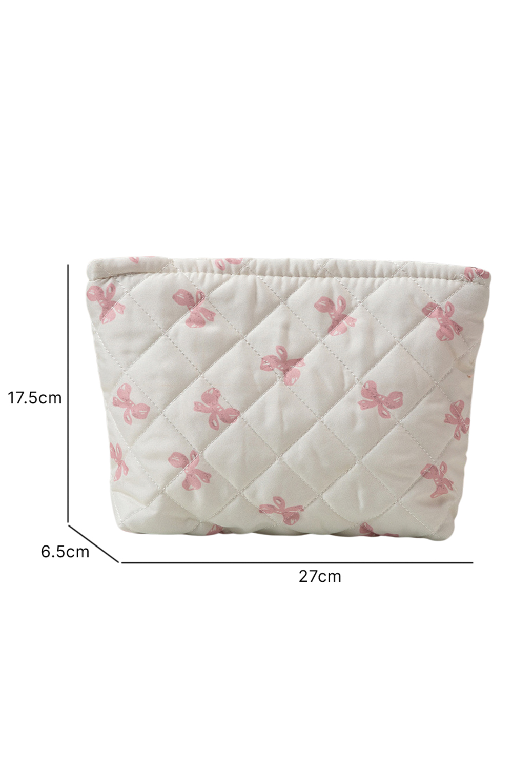 White Bow Knot Print Zipper Quilted Large Cosmetic Bag - loveforevers