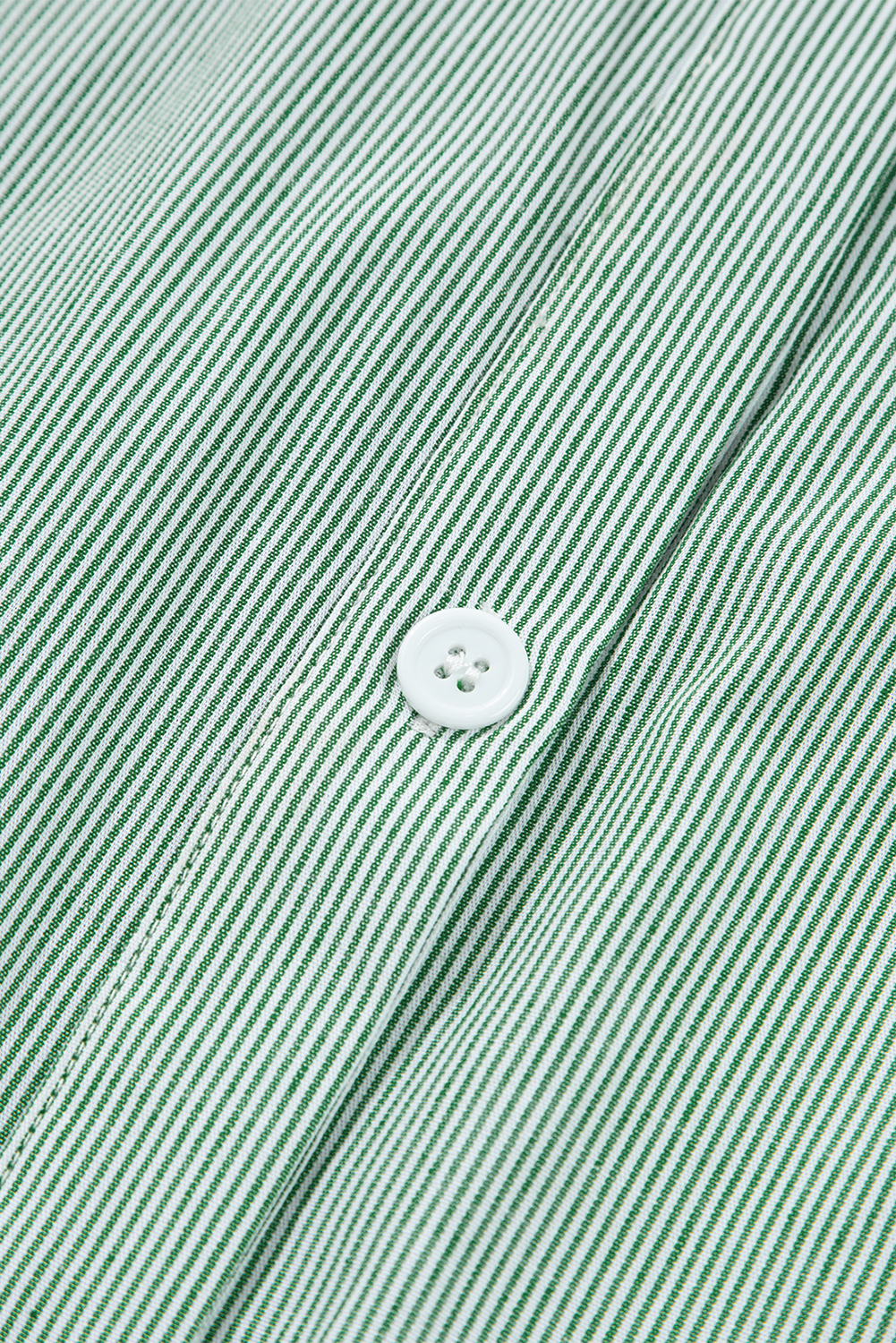 Green Stripe Frilled Sleeveless Collar Front Pocket Button Up Mini Dress - loveforevers