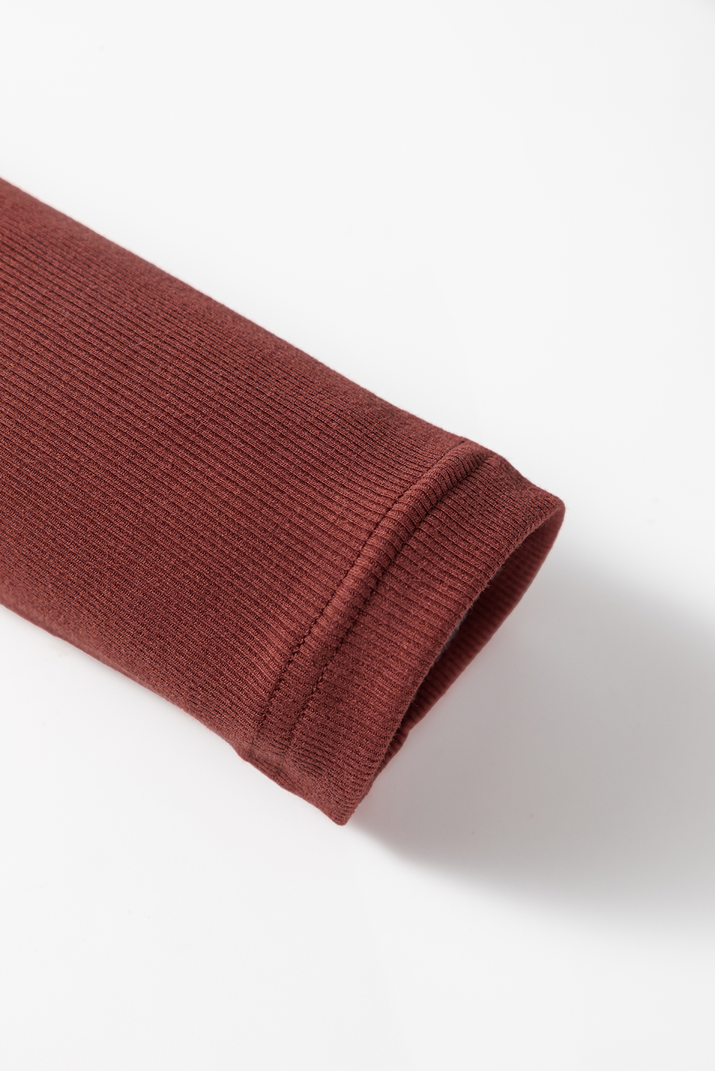 Burgundy Gathered Bust Square Neck Ribbed Fit Long Sleeve Top - loveforevers