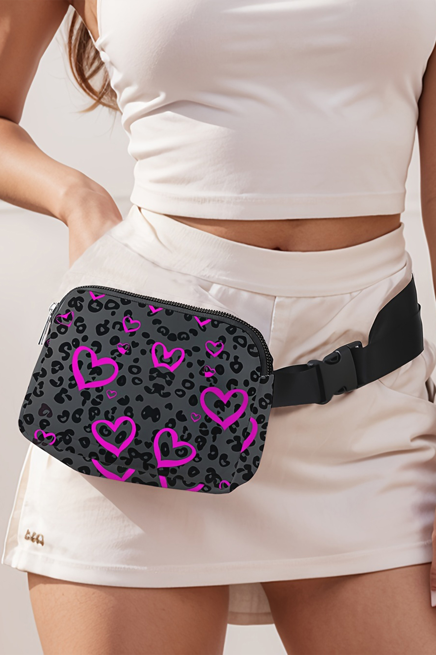 Dark Grey Leopard Heart Printed Canvas Crossbody Bag - loveforevers
