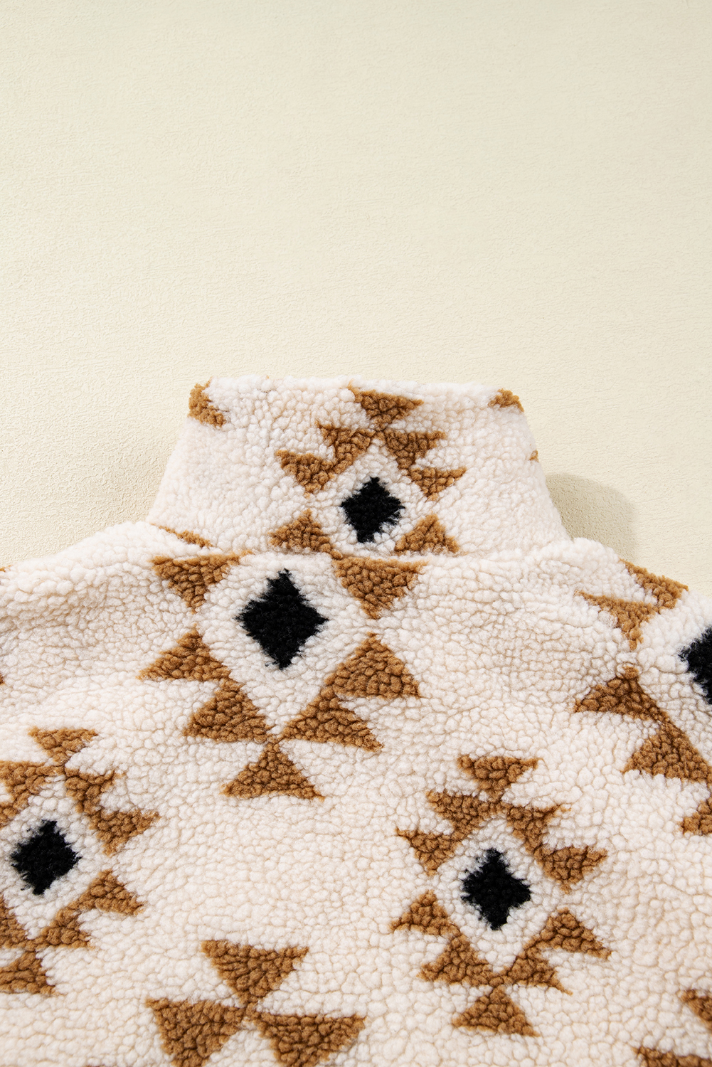 Khaki Aztec Print Sherpa Quarter Zip Collar Sweatshirt - loveforevers