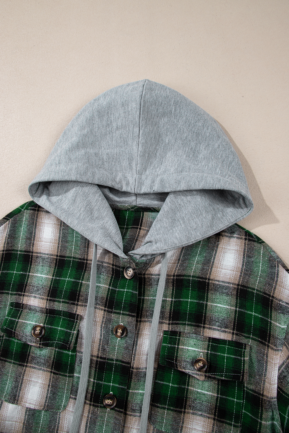 Red Plaid Print Chest Pocket Buttoned Hooded Shacket - loveforevers