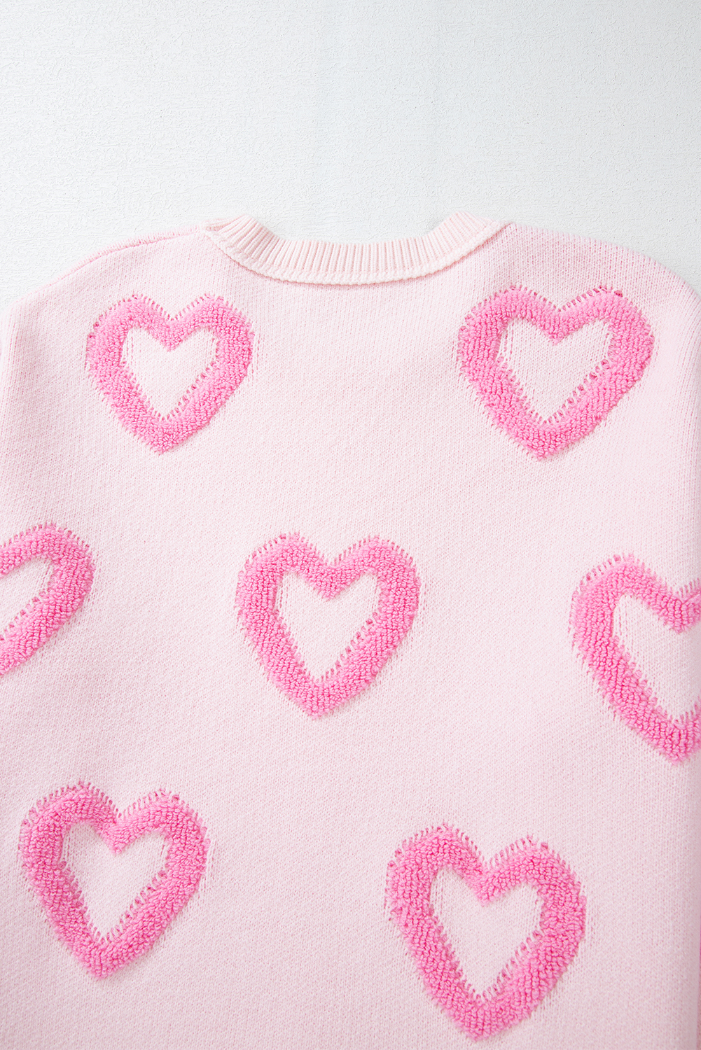 Pink Heart Shape Bubble Sleeve Baggy Sweater - loveforevers