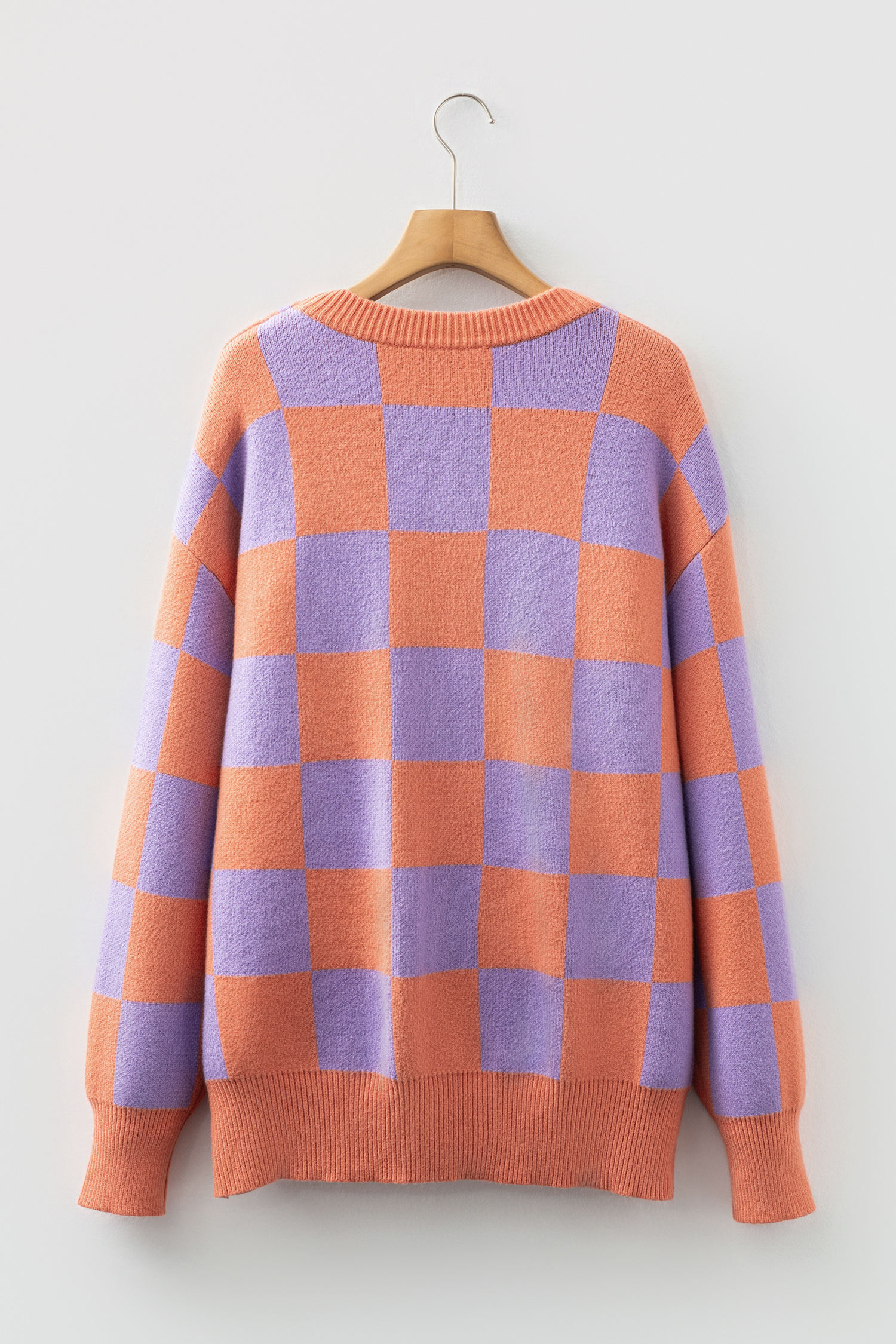 Parchment Checkered Pattern Ribbed Trim Knit Baggy Sweater - loveforevers