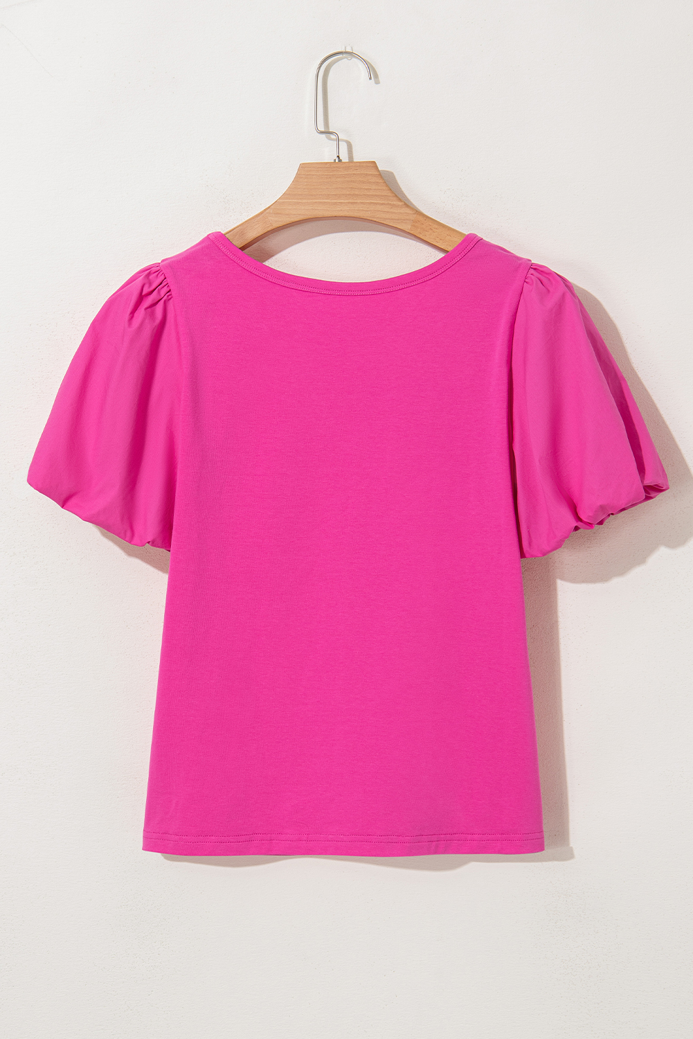 Strawberry Pink Casual Round Neck Bubble Sleeve T-shirt - loveforevers