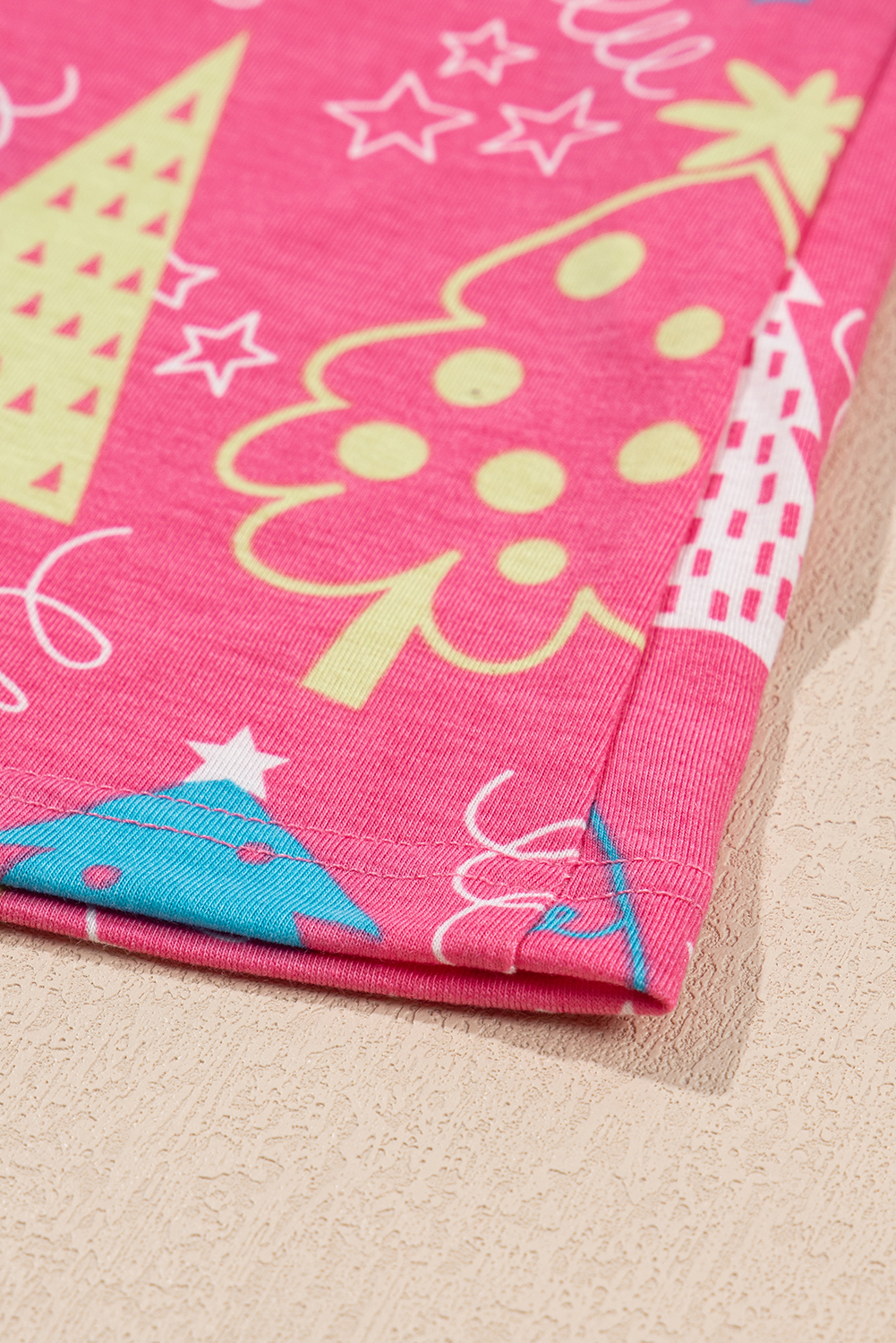 Rose Christmas Tree Print V Neck Tee and Pants Lounge Set - loveforevers