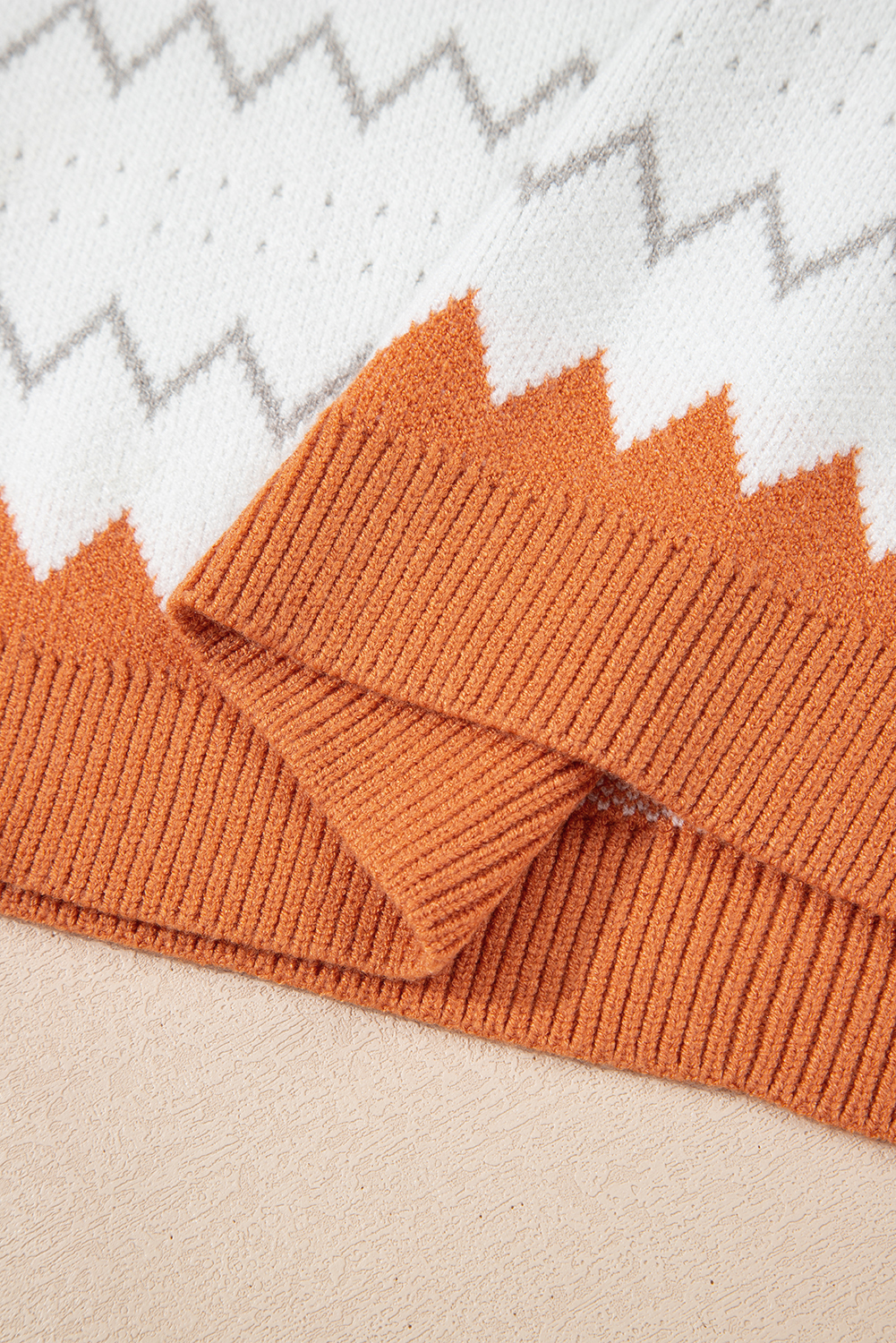 Khaki Zigzag Geometric Pattern Knitted Pullover Sweater - loveforevers