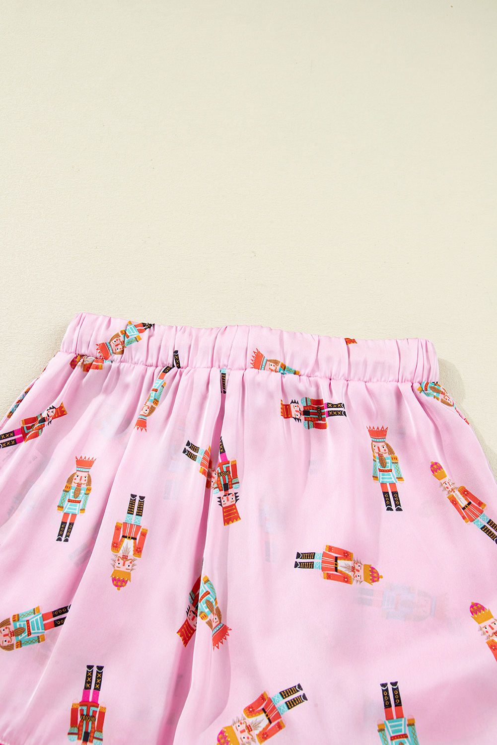 Pink Nutcracker Print Contrast Trim Tied up Bow Silky 2pcs Pajama Set - loveforevers