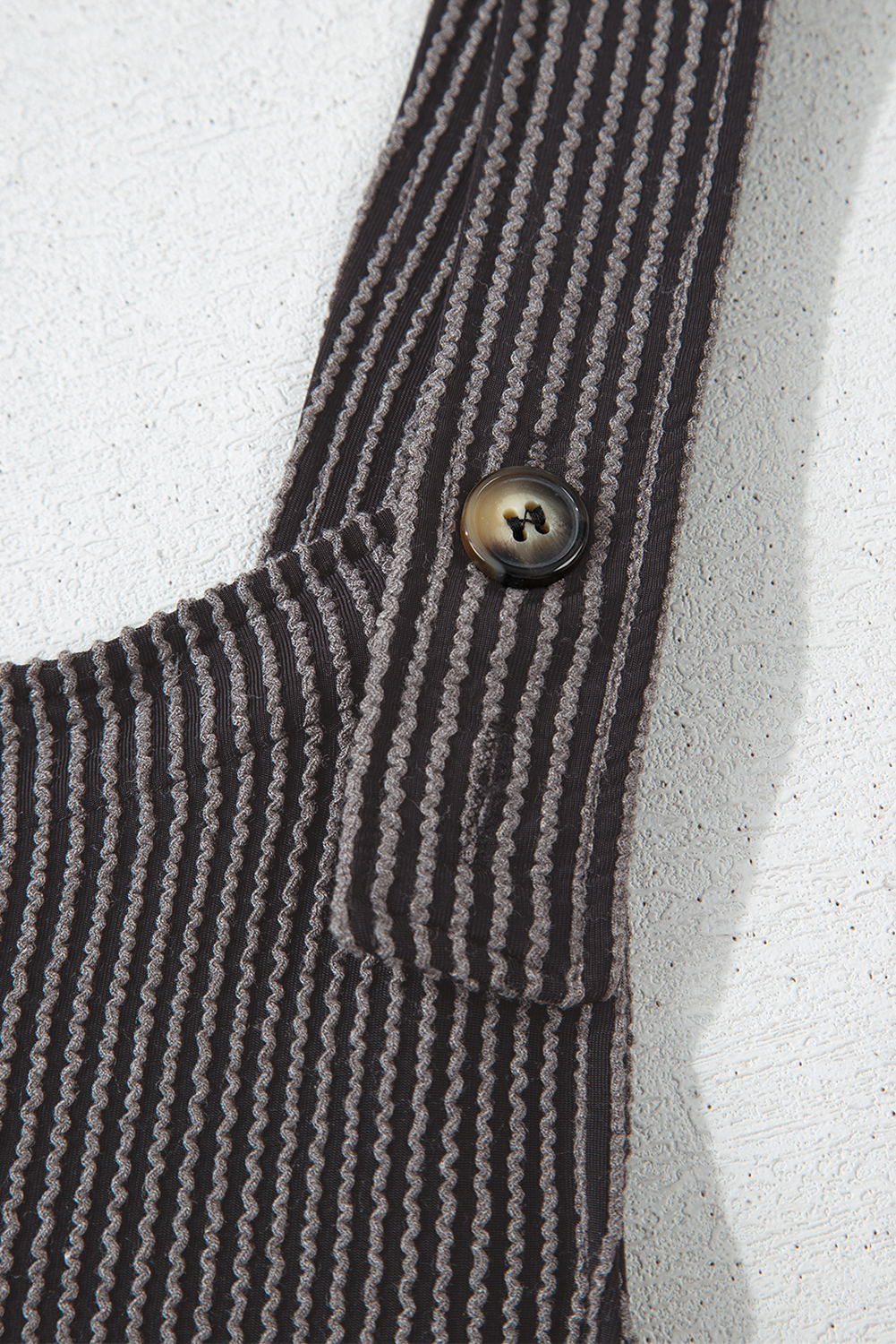 Dark Grey Ribbed Knit Patched Pocket Wide Leg Overalls - loveforevers