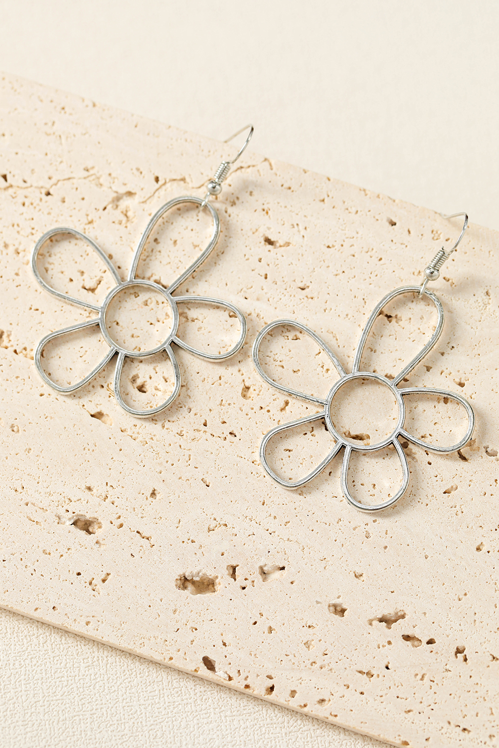 Silvery Alloy Hollowed Flower Hook Earrings - loveforevers