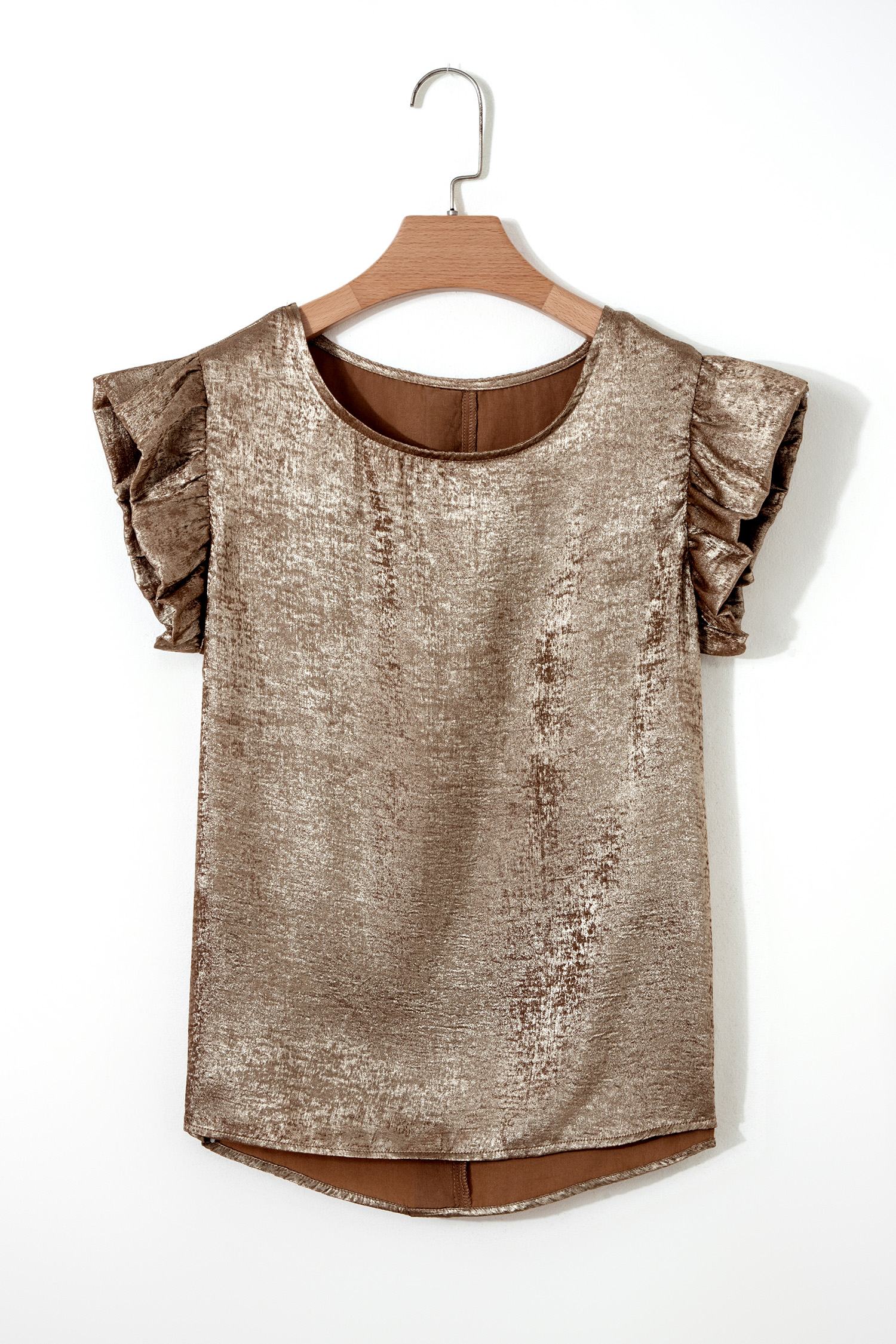 Apricot Metallic Round Neck Smocked Long Sleeve Blouse - loveforevers