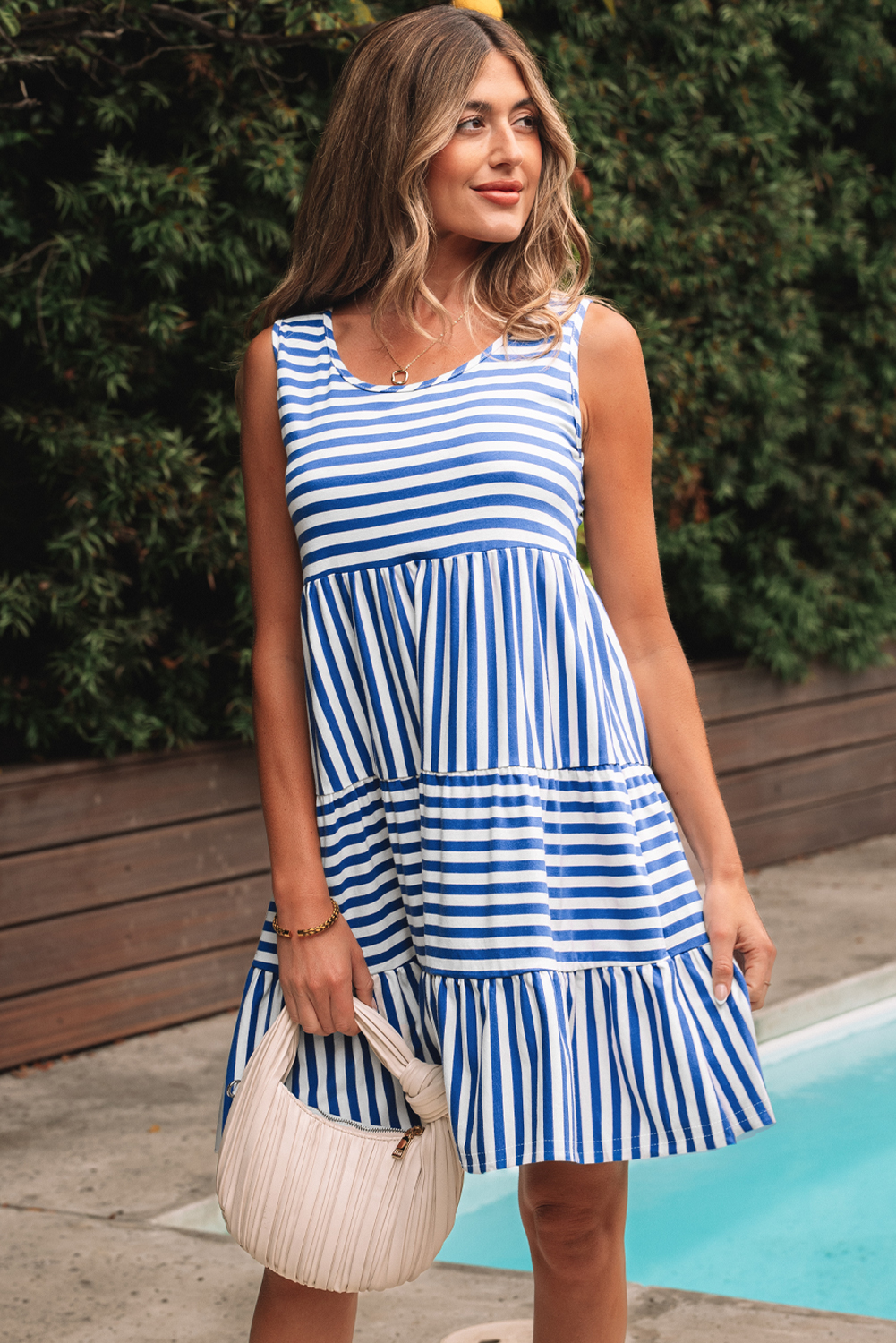 Black Stripe U Neck Sleeveless Loose Fit Mini Dress - loveforevers