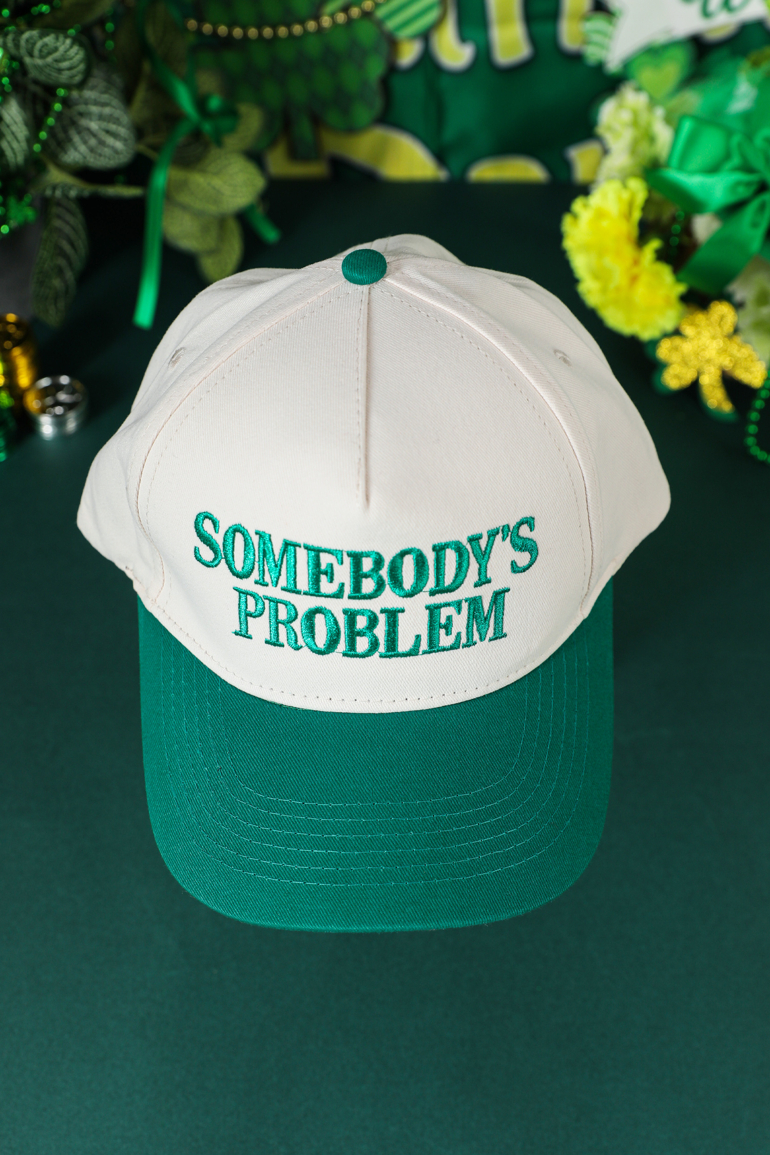 Dark Green SOMEBODYS PROBLEM Embroidered Two-tone Baseball Cap - loveforevers
