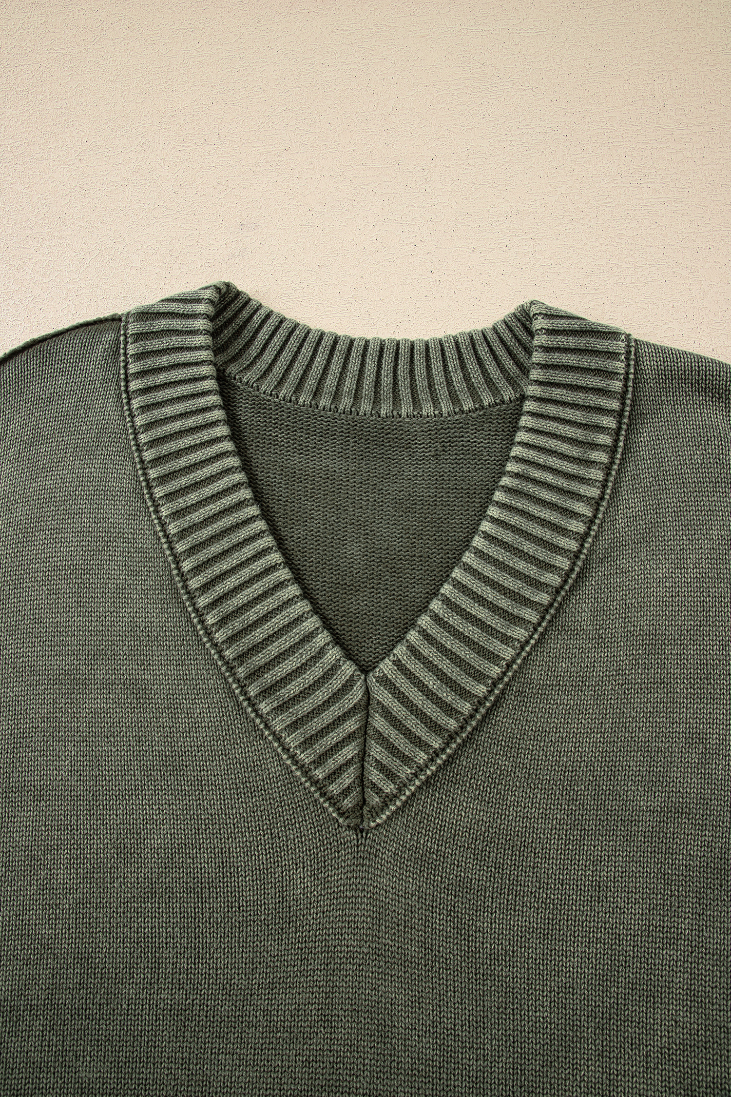 Four Leaf Clover Mineral Wash V Neck Knit Exposed Seam Drop Shoulder Loose Sweater - loveforevers
