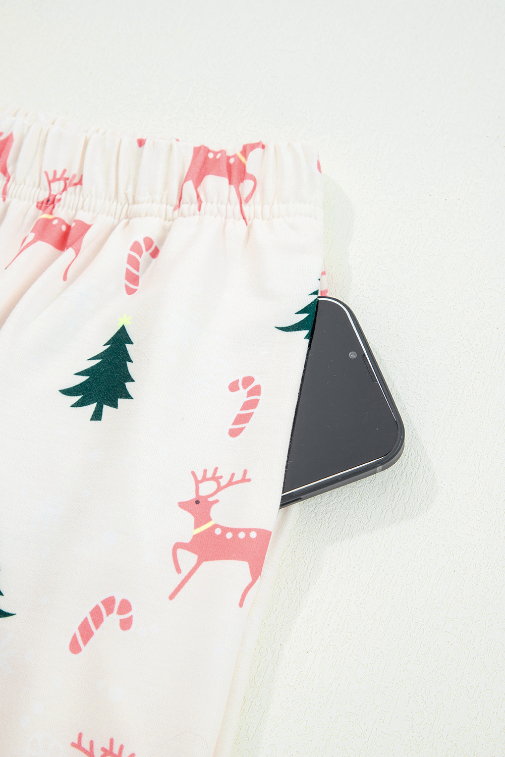Pink Bow Christmas Tree Print Contrast Striped Banding 2pcs Lounge Set - loveforevers