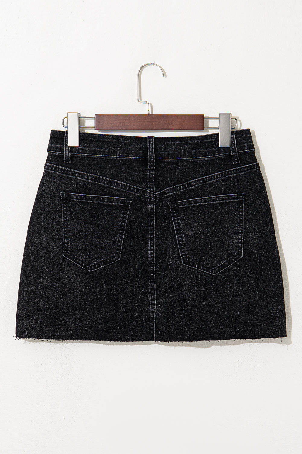 Carbon Grey Mineral Wash Ripped Raw Hem Denim Mini Skirt - loveforevers