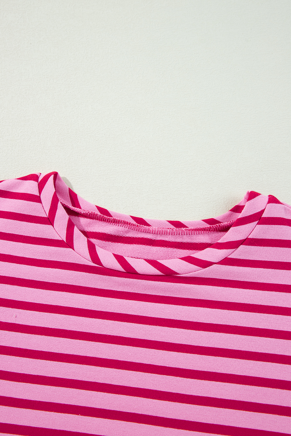 Sachet Pink Striped Print Crew Neck Drop Shoulder Sweatshirt - loveforevers