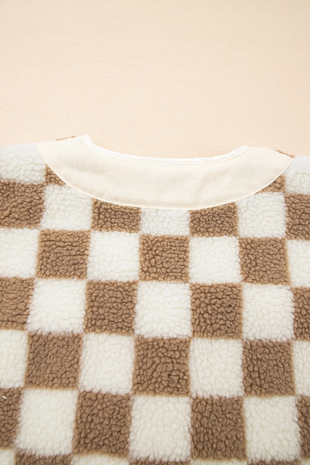 Brown Checkered Sherpa Buttoned Front Chunky Jacket - loveforevers