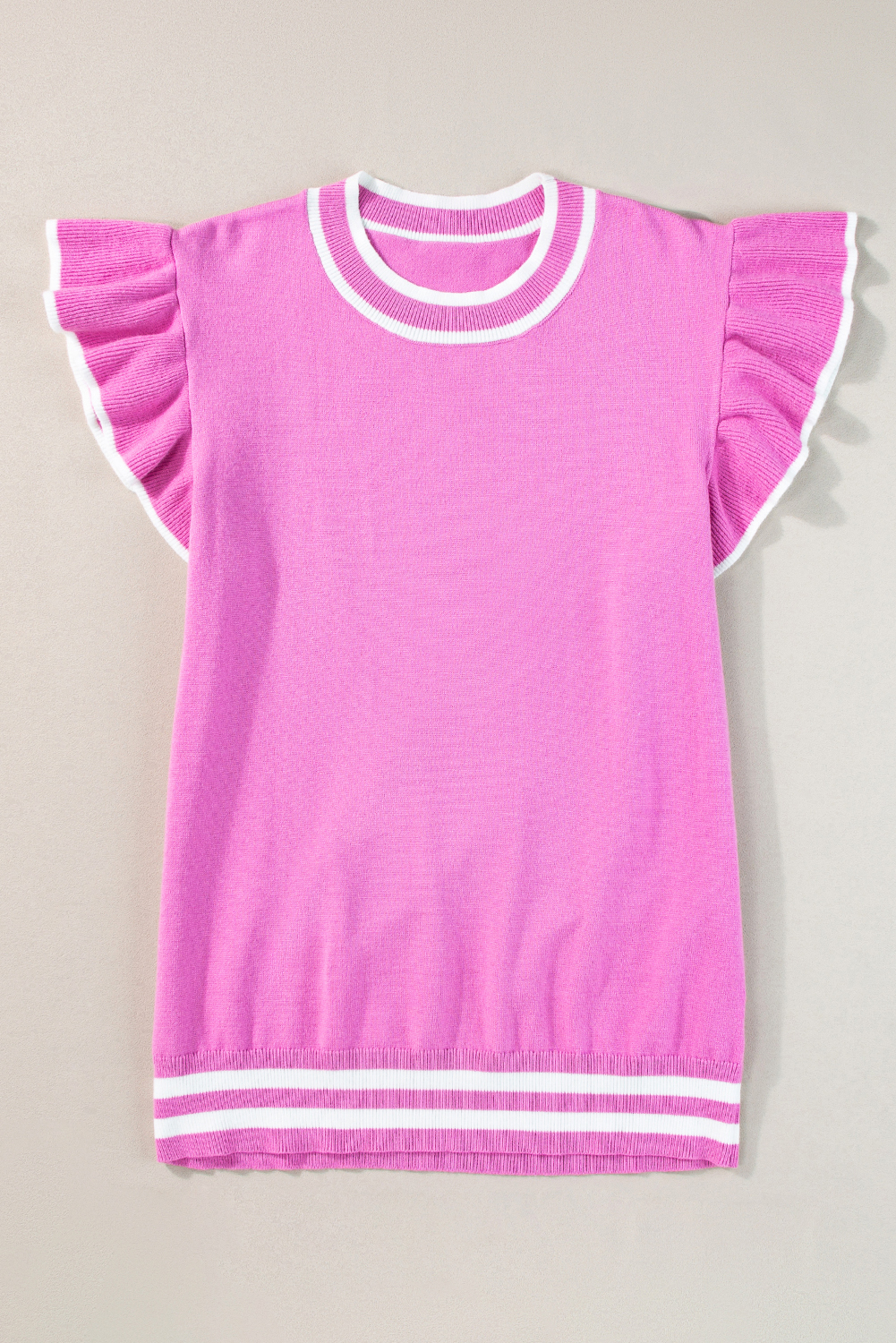 Bonbon Edge Piping Ruffled Sleeve Round Neck Knit Top - loveforevers