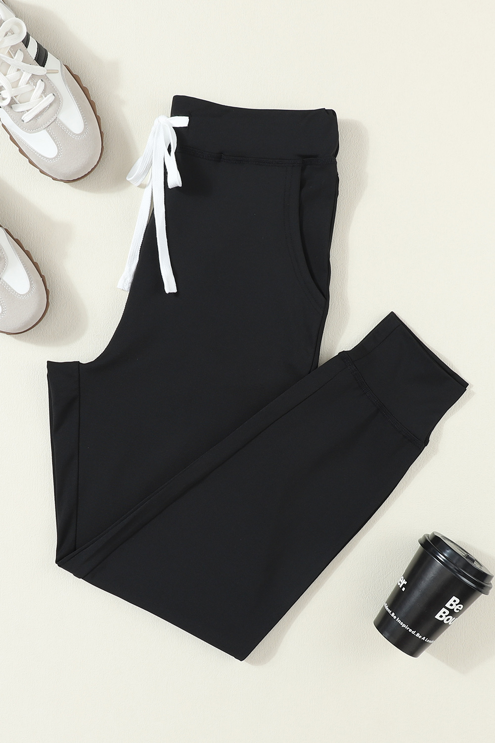 Black Drawstring Elastic Waistband Pocketed Joggers - loveforevers