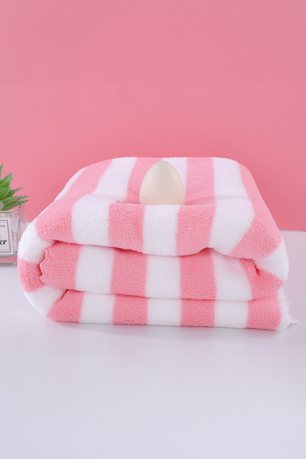 Pink Striped Plush Bath Towel Set - loveforevers
