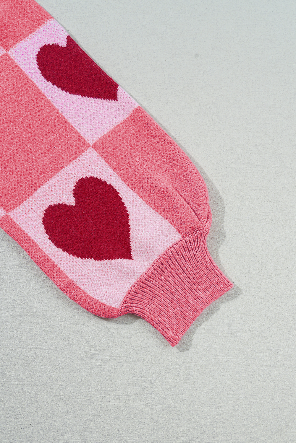 Pink Love Heart Checkered Valentine Crew Neck Sweater - loveforevers
