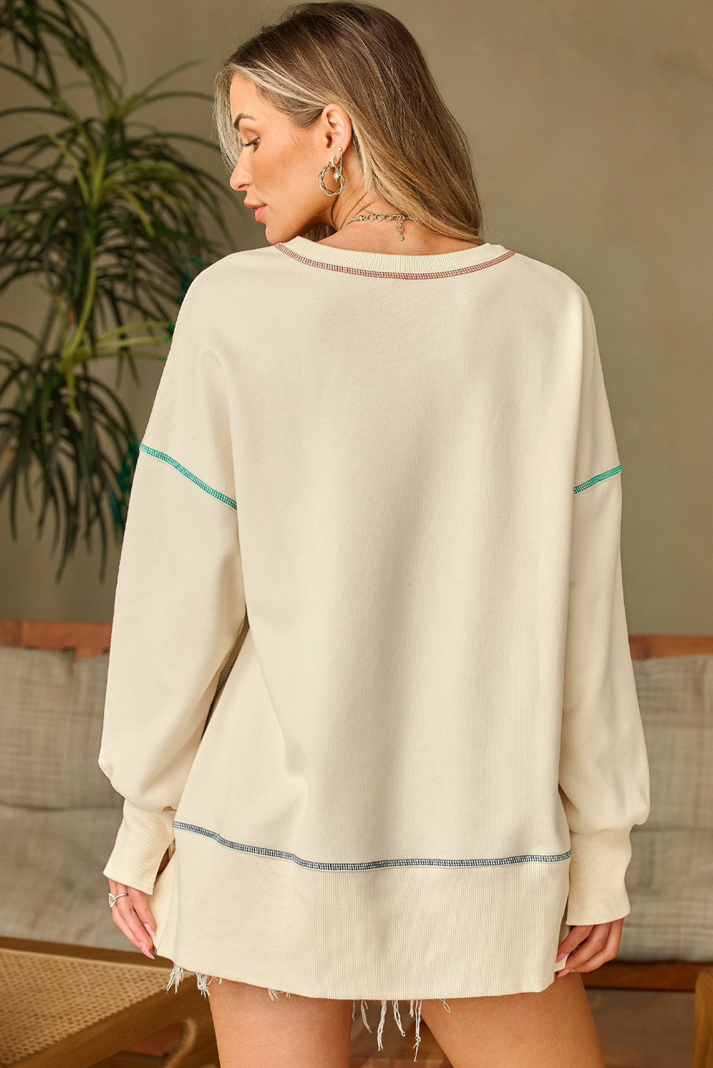 Contrast Stitching Split Baggy Sweatshirt - loveforevers