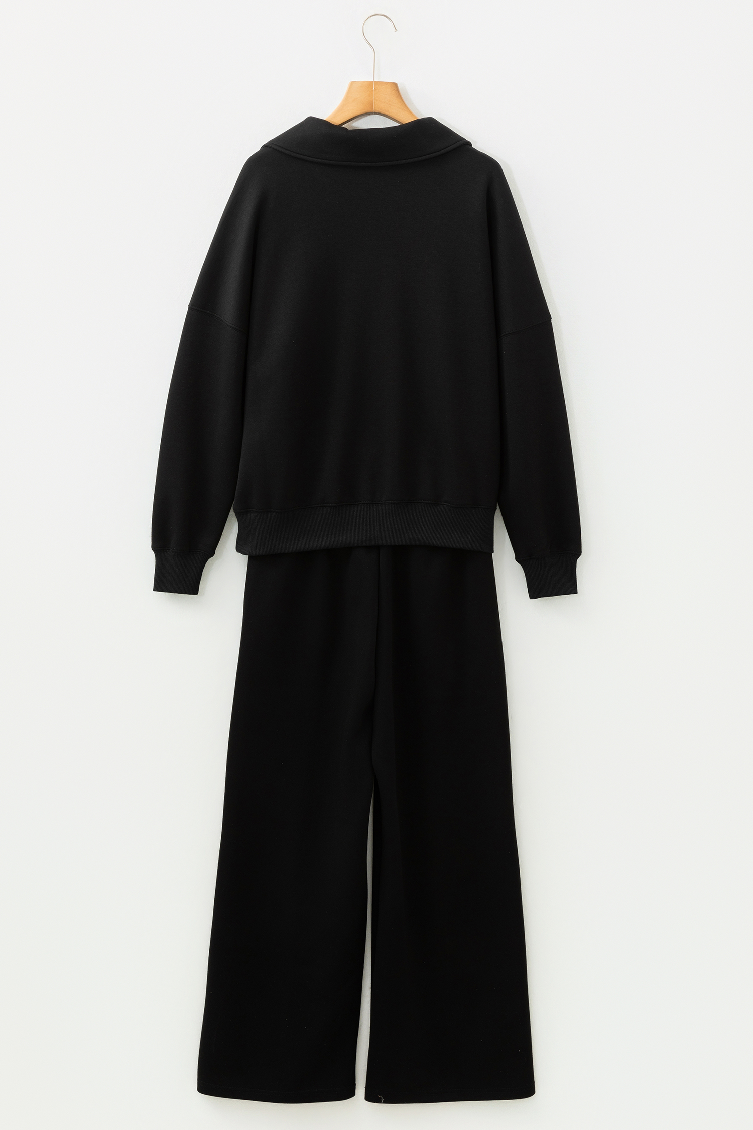 Bristol Black Collared V Neck Pullover Sweatshirt Sweatpants Set - loveforevers