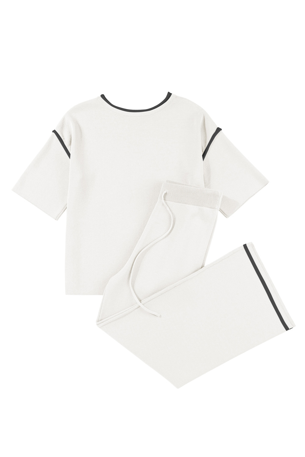 Blackish Green Contrast Trim Half Sleeve Top Drawstring Pants Loose 2pcs Sweater Suit - loveforevers